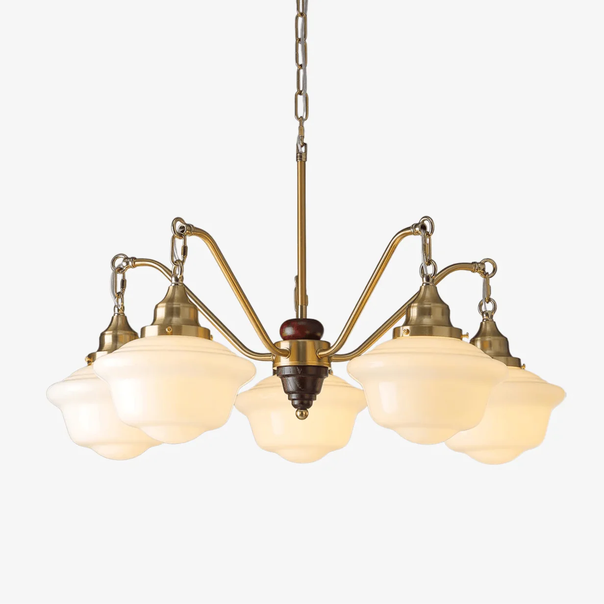 Lustra Chandelier Brass Wood Frosted Glass Classic