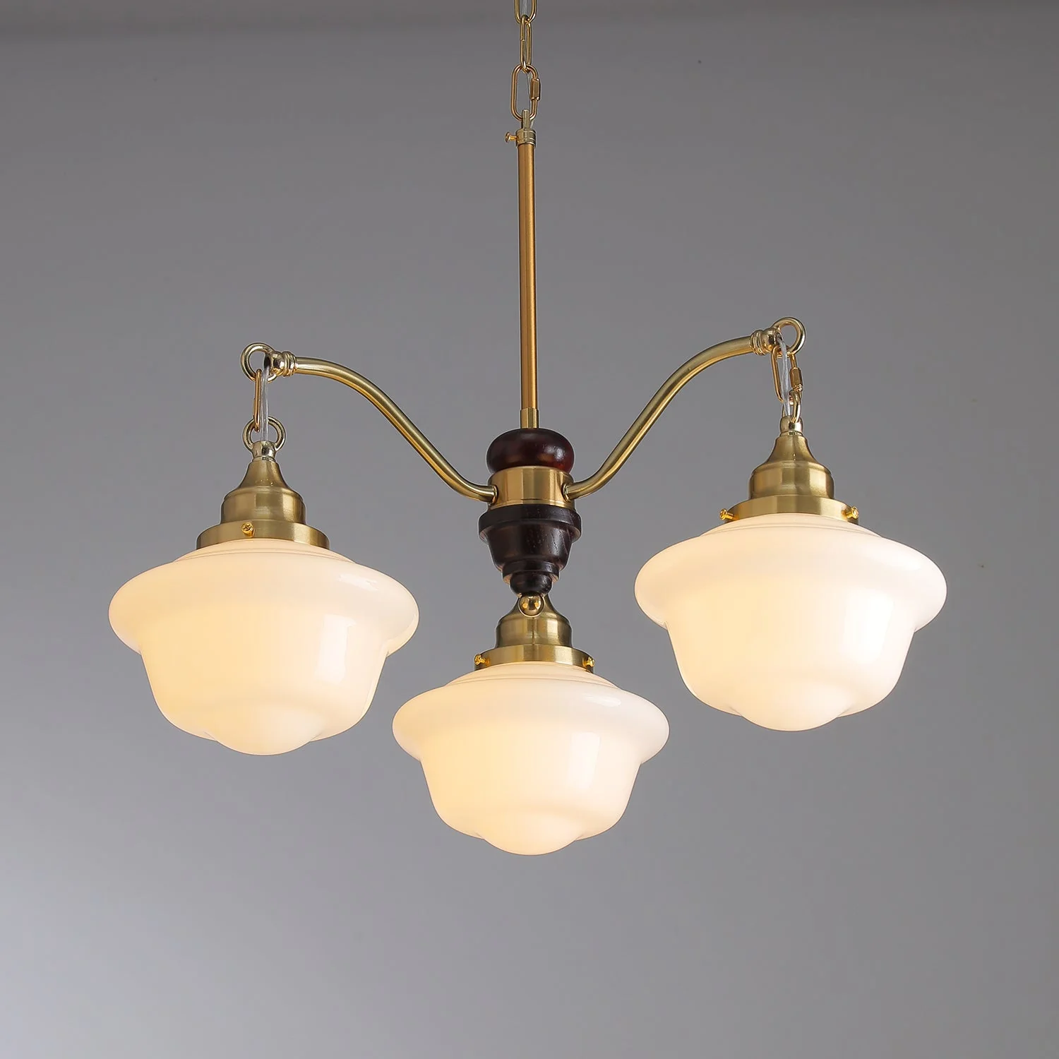 Lustra Chandelier Brass Wood Frosted Glass Classic - Image 10