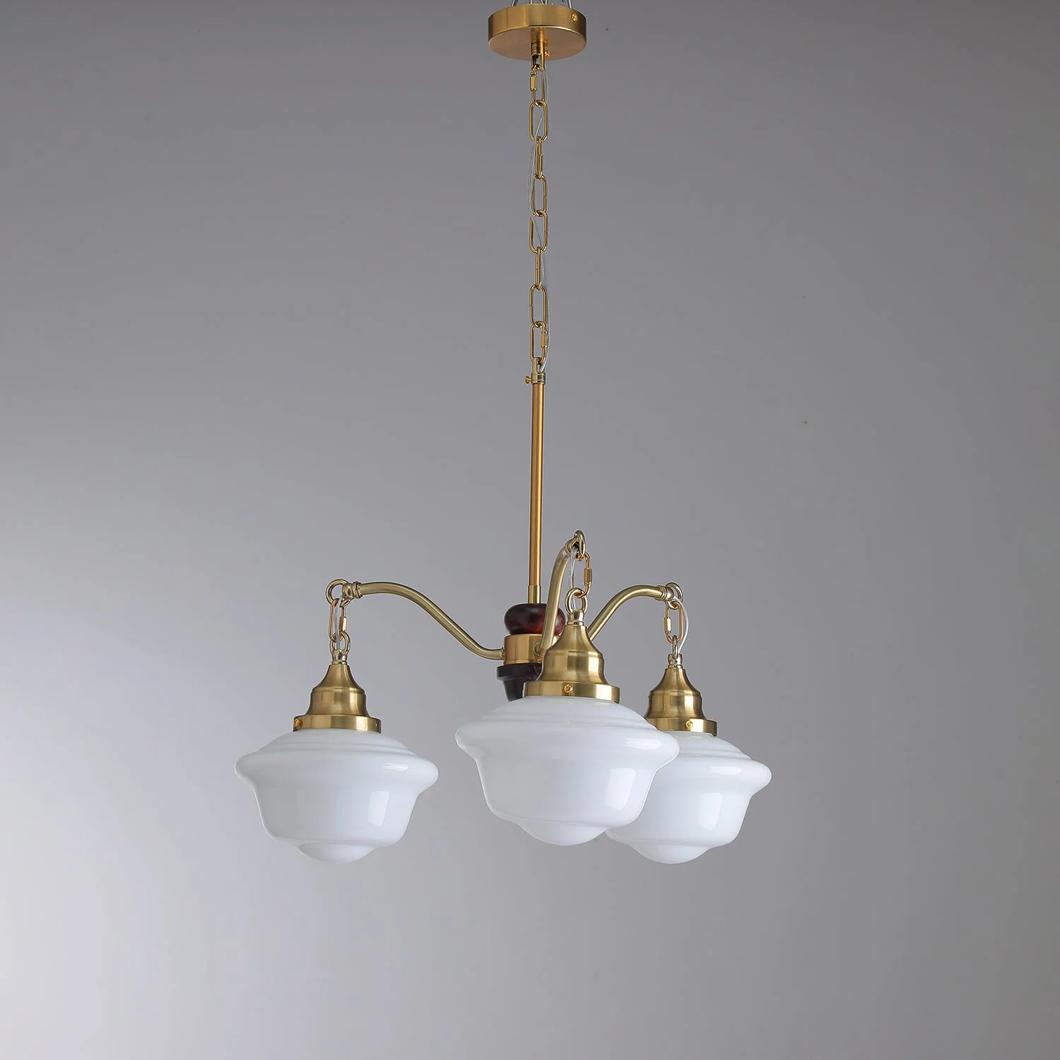 Lustra Chandelier Brass Wood Frosted Glass Classic - Image 11