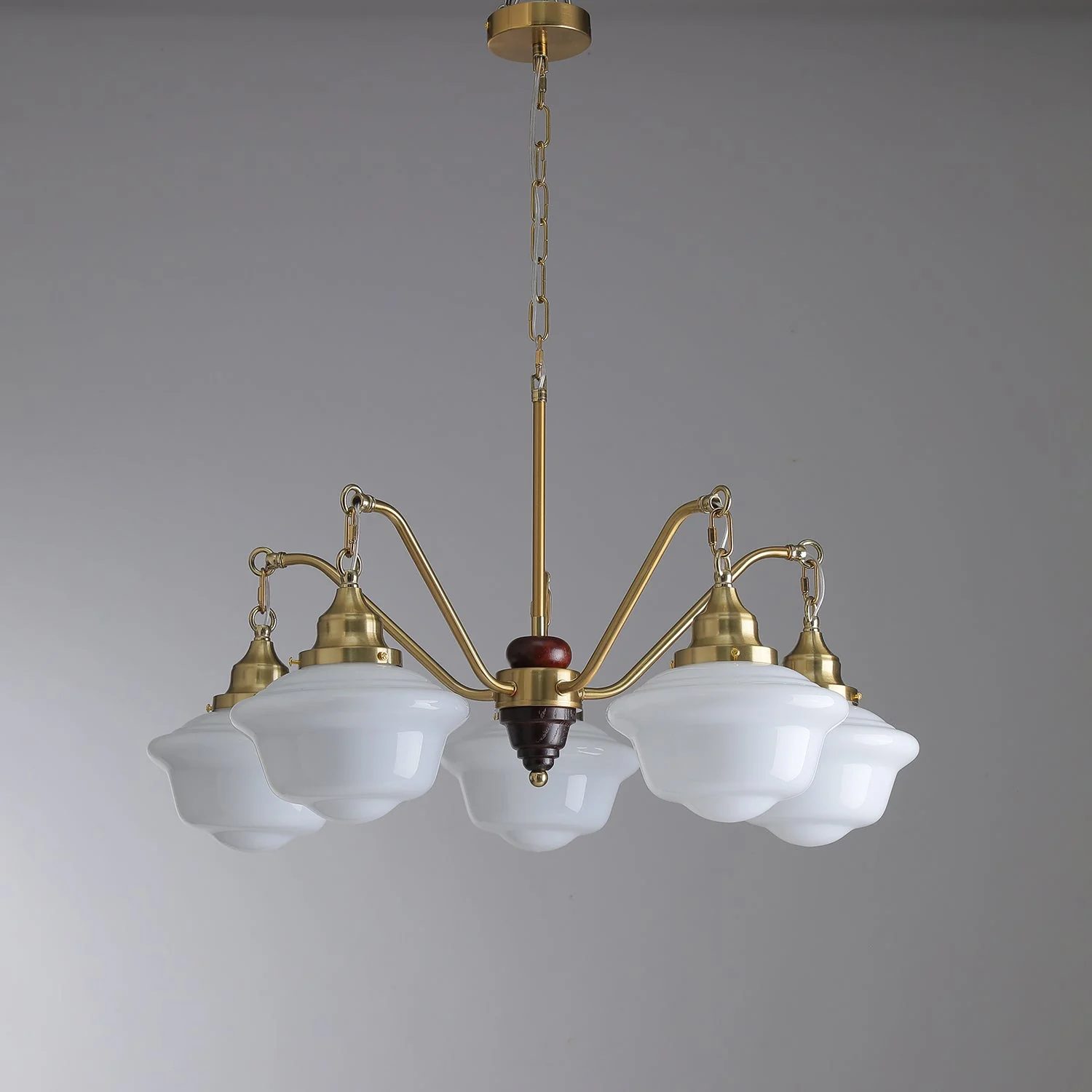 Lustra Chandelier Brass Wood Frosted Glass Classic - Image 12