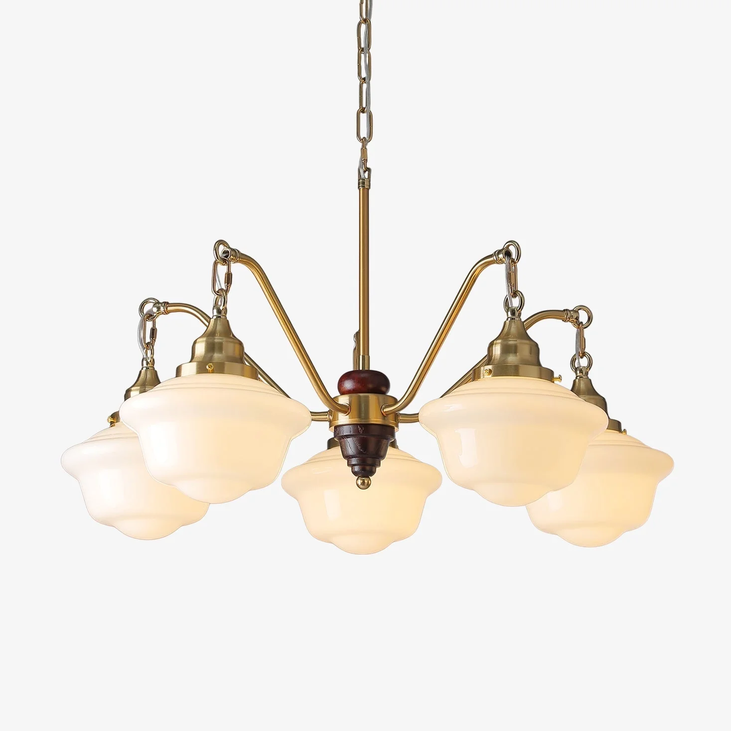 Lustra Chandelier Brass Wood Frosted Glass Classic - Image 13