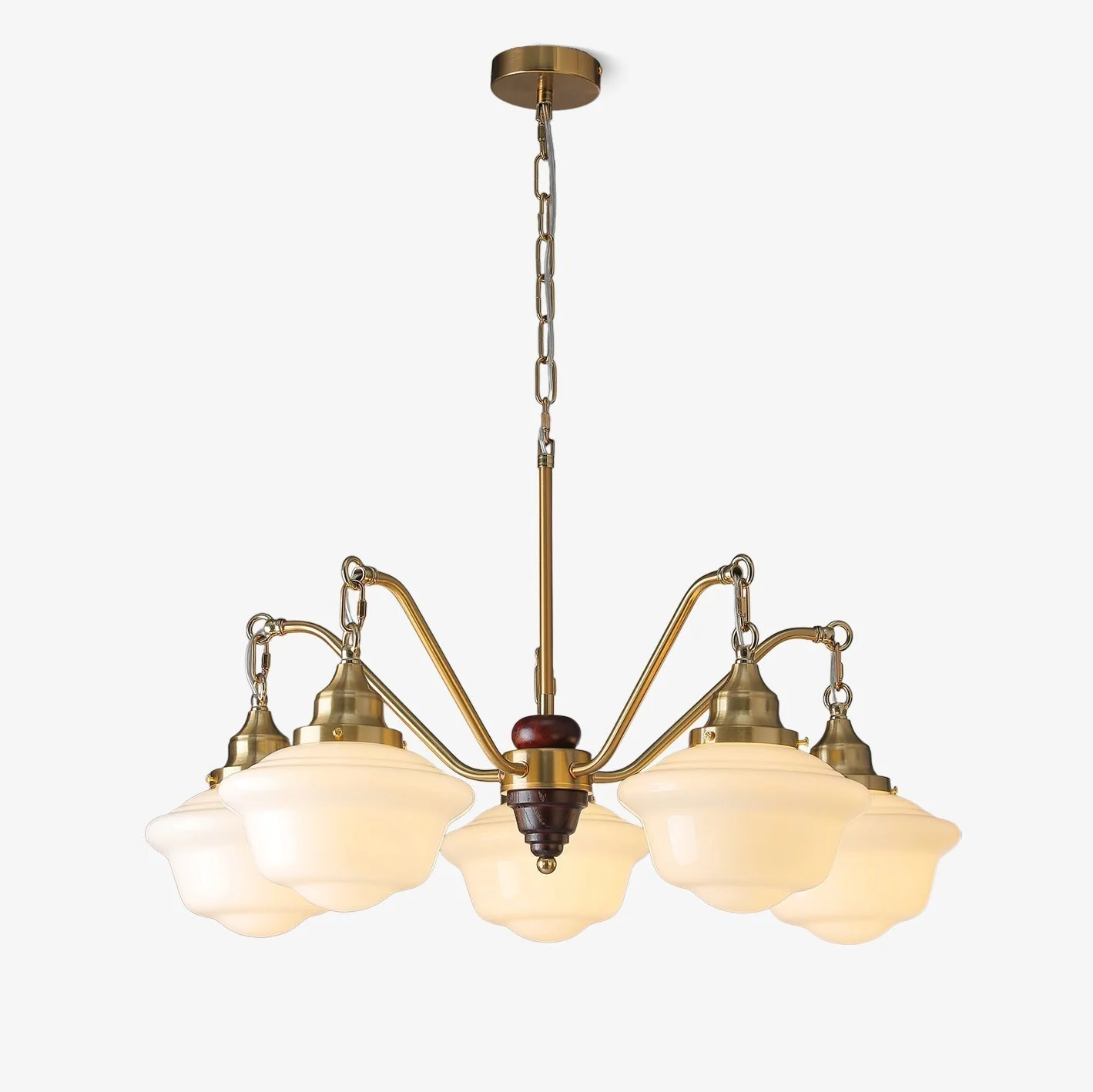 Lustra Chandelier Brass Wood Frosted Glass Classic - Image 14