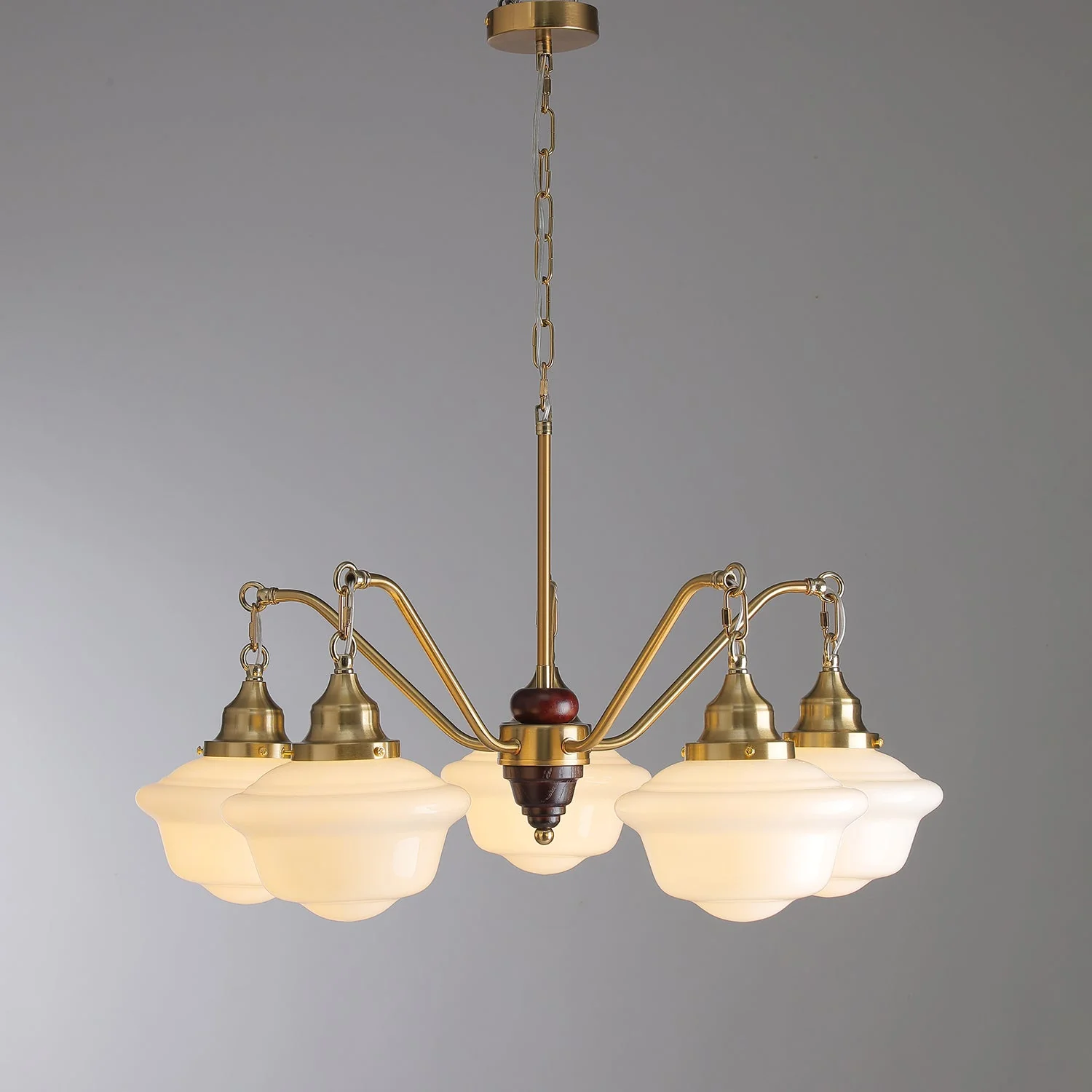 Lustra Chandelier Brass Wood Frosted Glass Classic - Image 16
