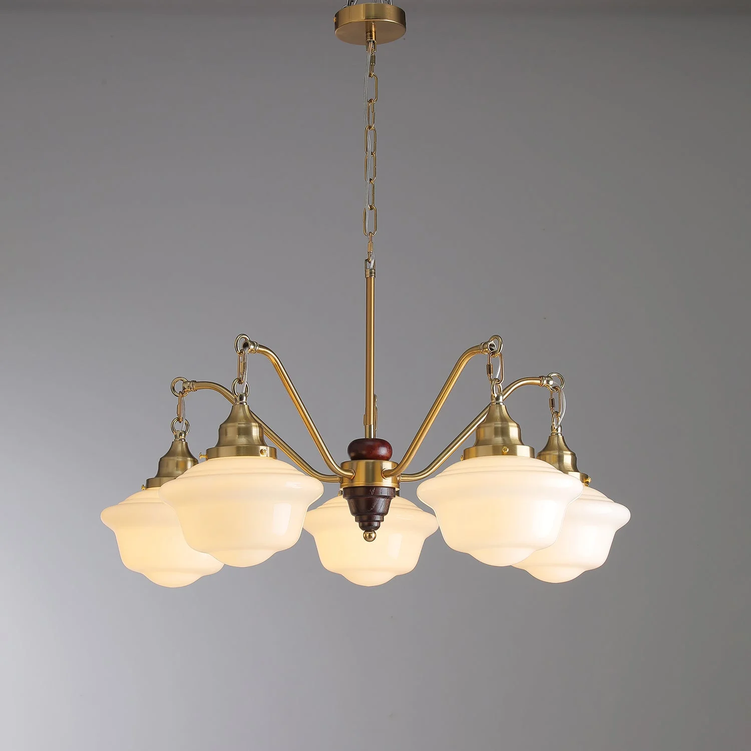 Lustra Chandelier Brass Wood Frosted Glass Classic - Image 18