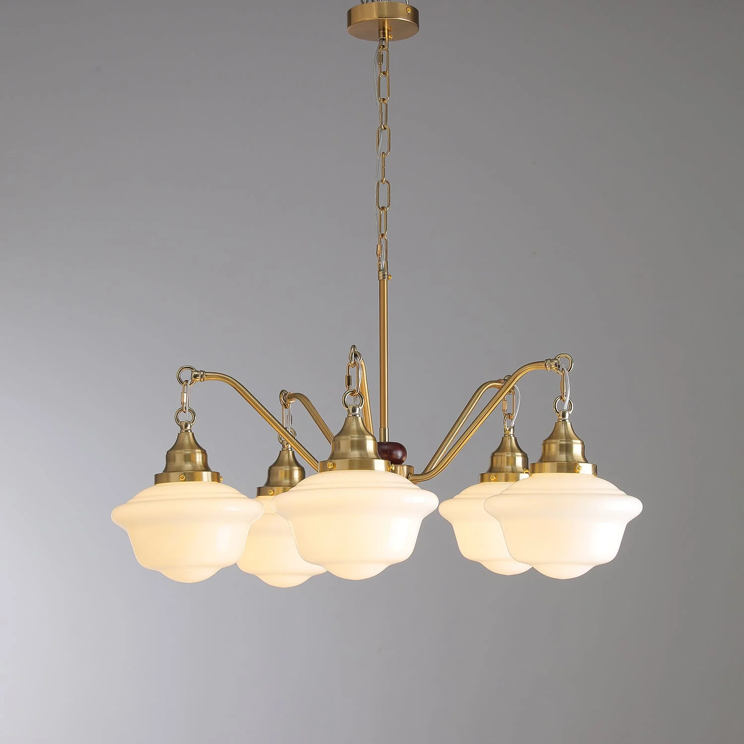 Lustra Chandelier Brass Wood Frosted Glass Classic - Image 19