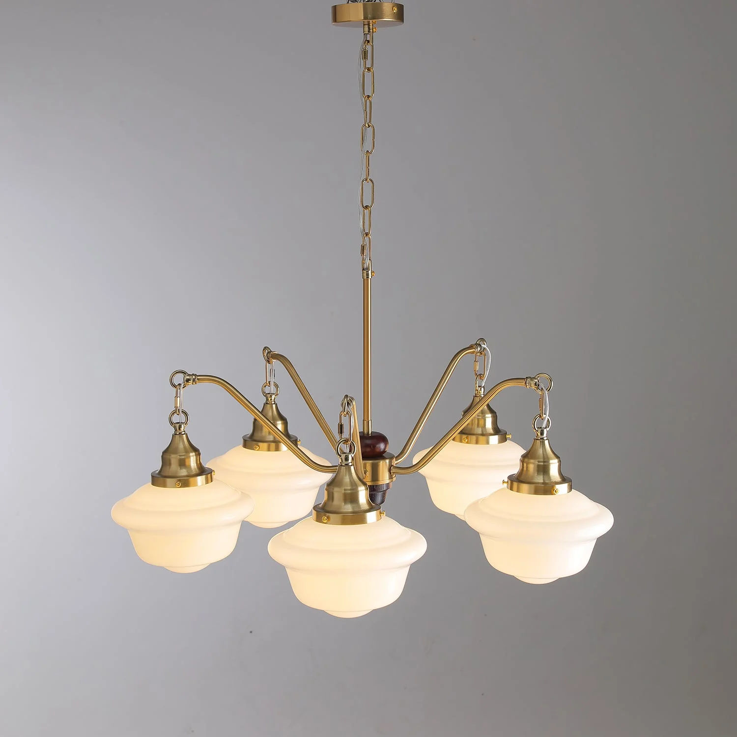 Lustra Chandelier Brass Wood Frosted Glass Classic - Image 2