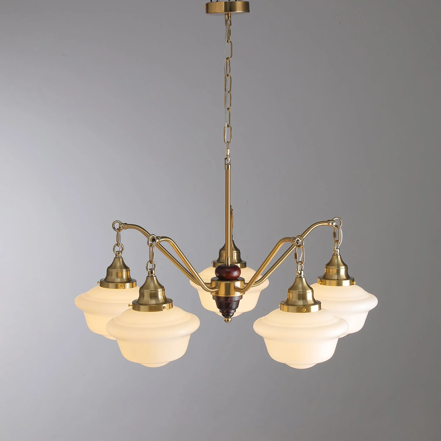 Lustra Chandelier Brass Wood Frosted Glass Classic - Image 20