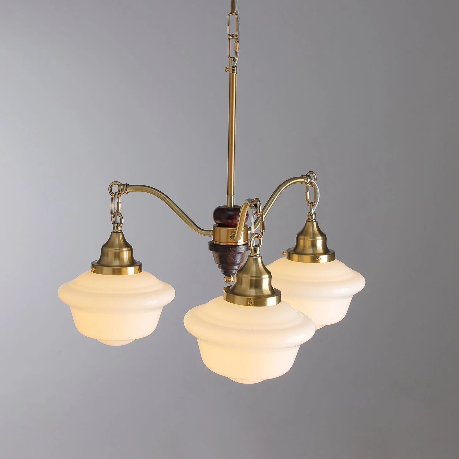 Lustra Chandelier Brass Wood Frosted Glass Classic - Image 21