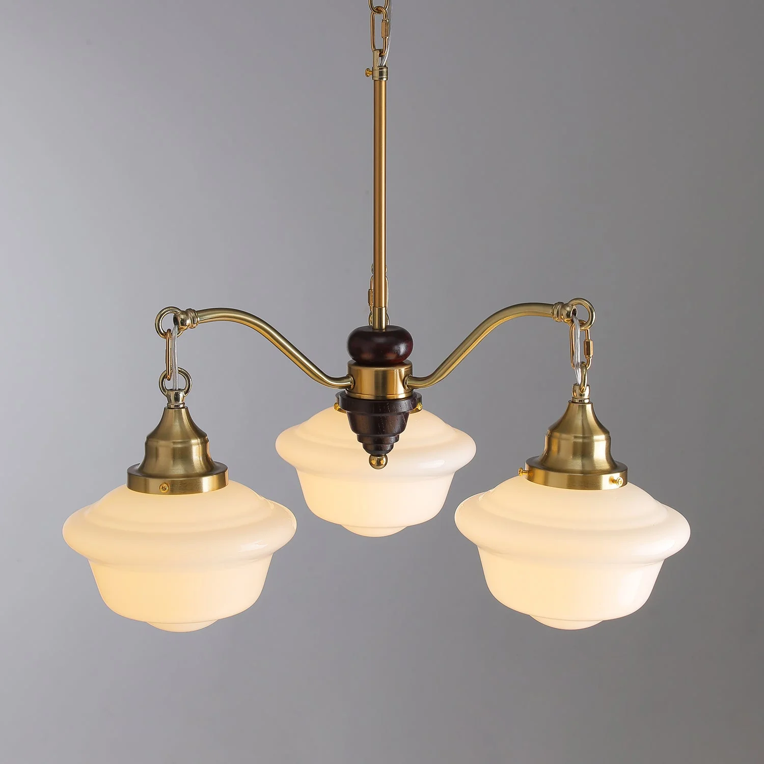 Lustra Chandelier Brass Wood Frosted Glass Classic - Image 22