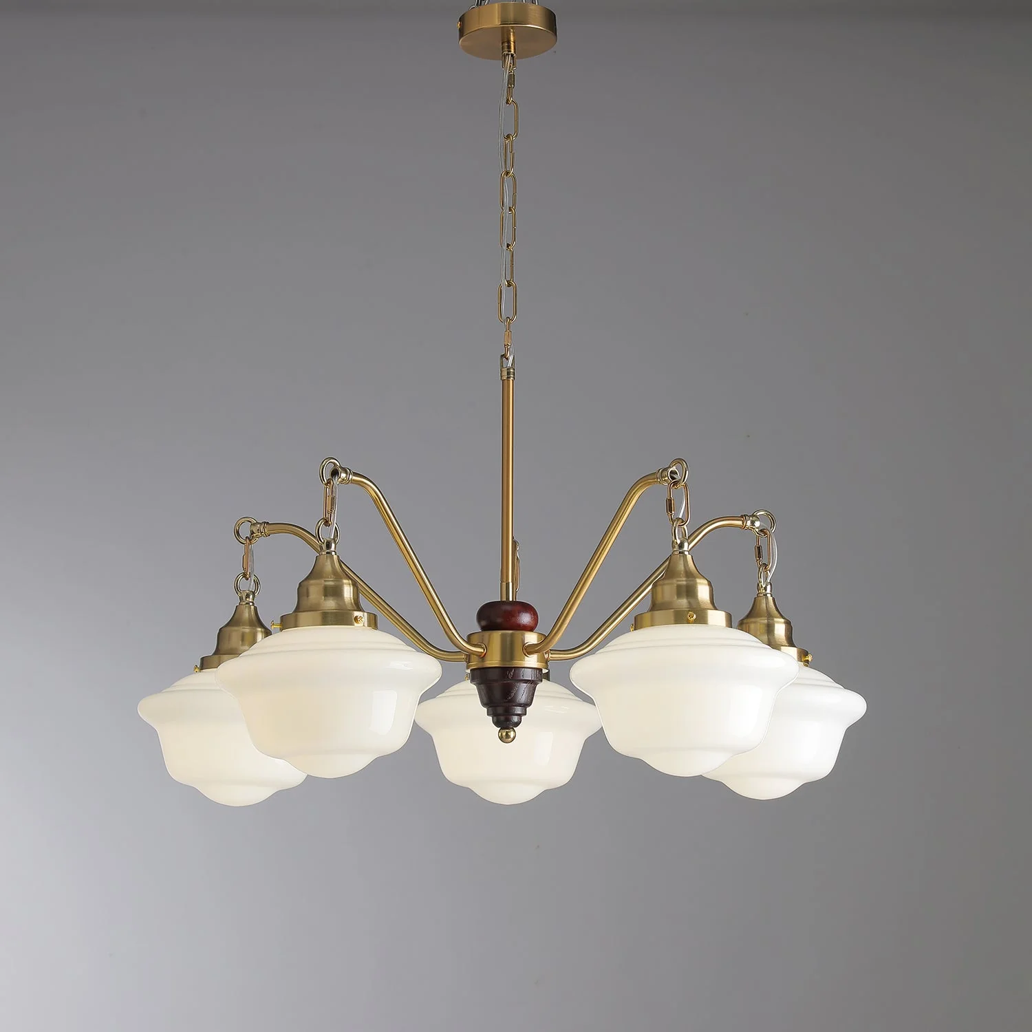Lustra Chandelier Brass Wood Frosted Glass Classic - Image 23