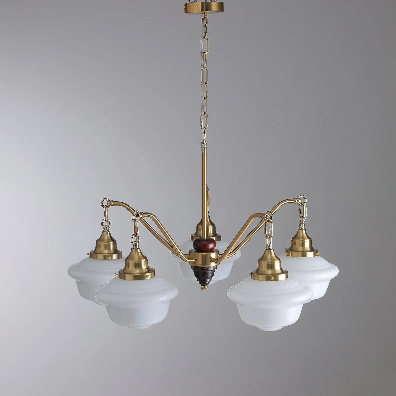 Lustra Chandelier Brass Wood Frosted Glass Classic - Image 26