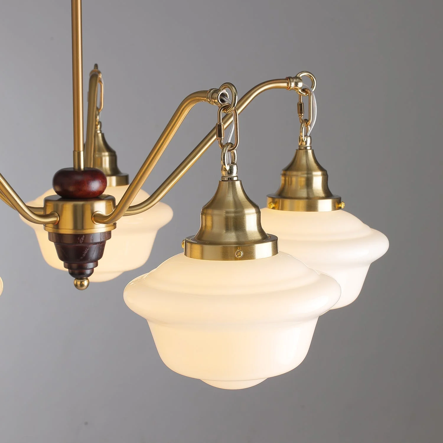 Lustra Chandelier Brass Wood Frosted Glass Classic - Image 27