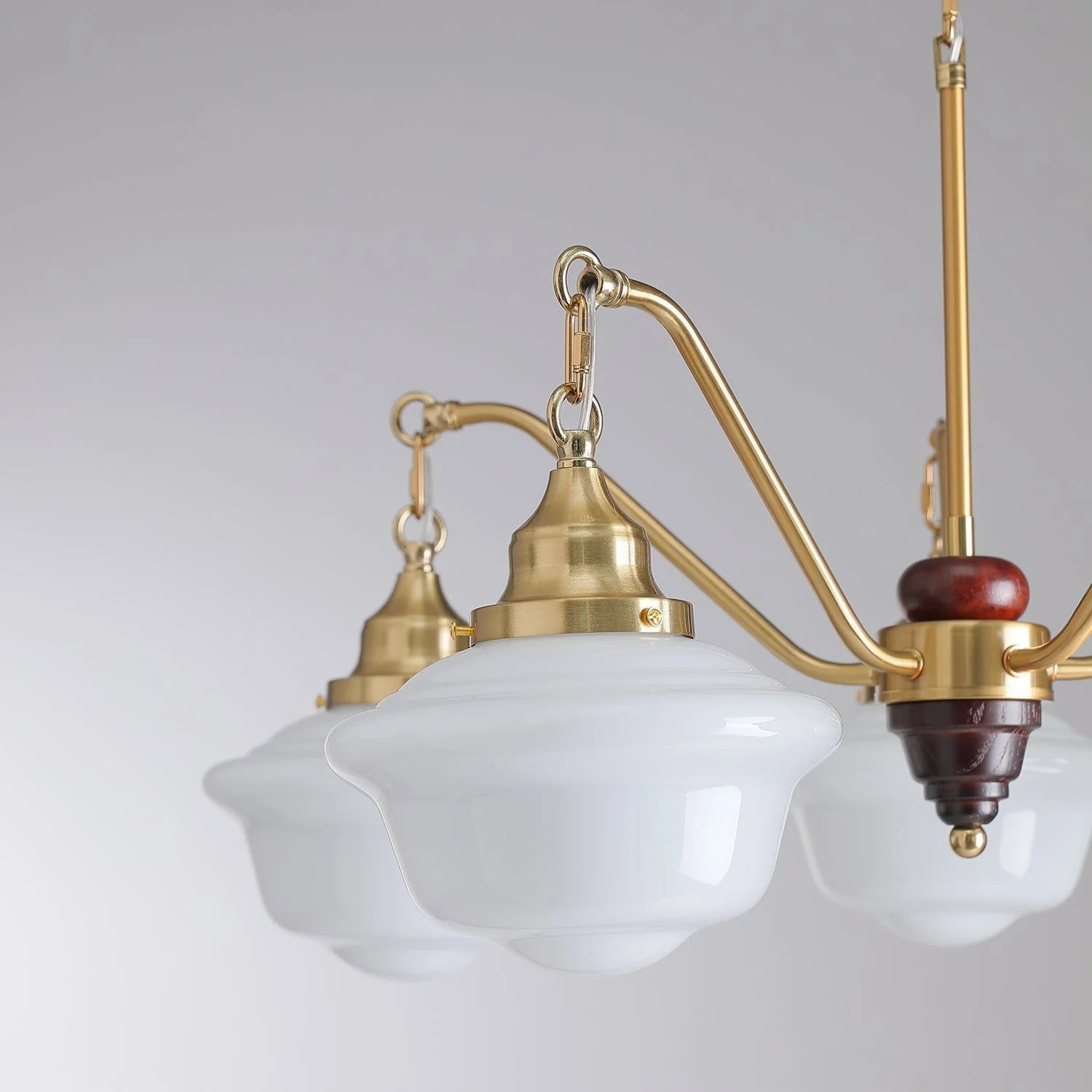 Lustra Chandelier Brass Wood Frosted Glass Classic - Image 28