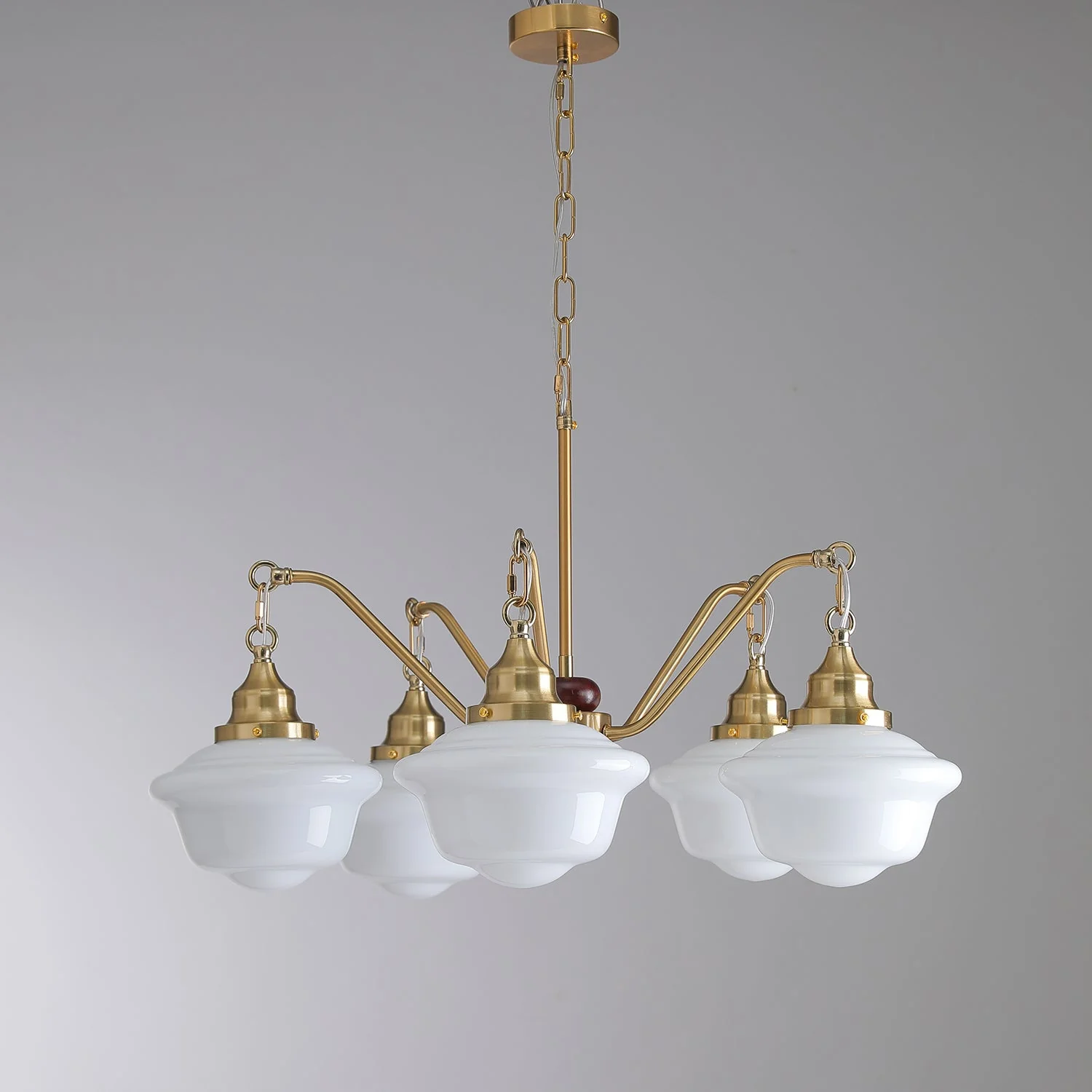 Lustra Chandelier Brass Wood Frosted Glass Classic - Image 29