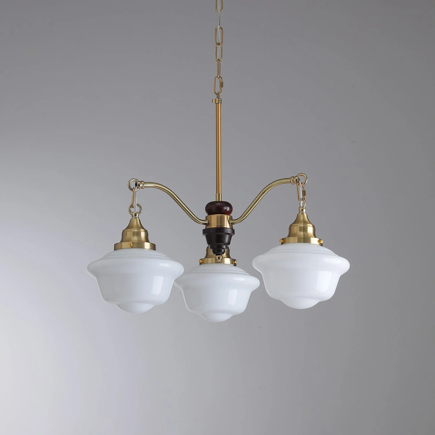 Lustra Chandelier Brass Wood Frosted Glass Classic - Image 3
