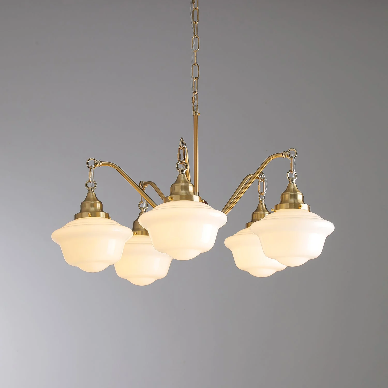 Lustra Chandelier Brass Wood Frosted Glass Classic - Image 30