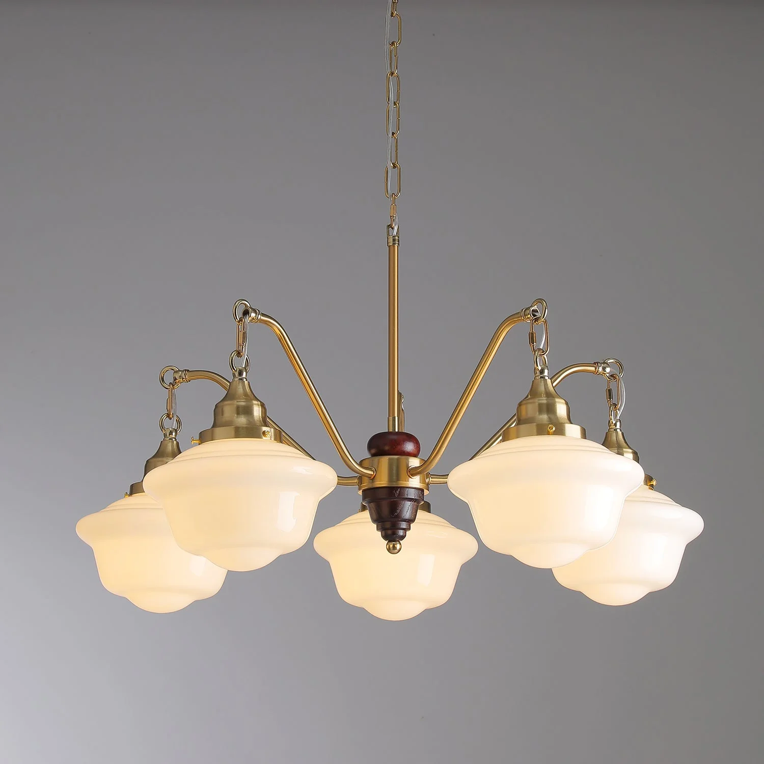 Lustra Chandelier Brass Wood Frosted Glass Classic - Image 4