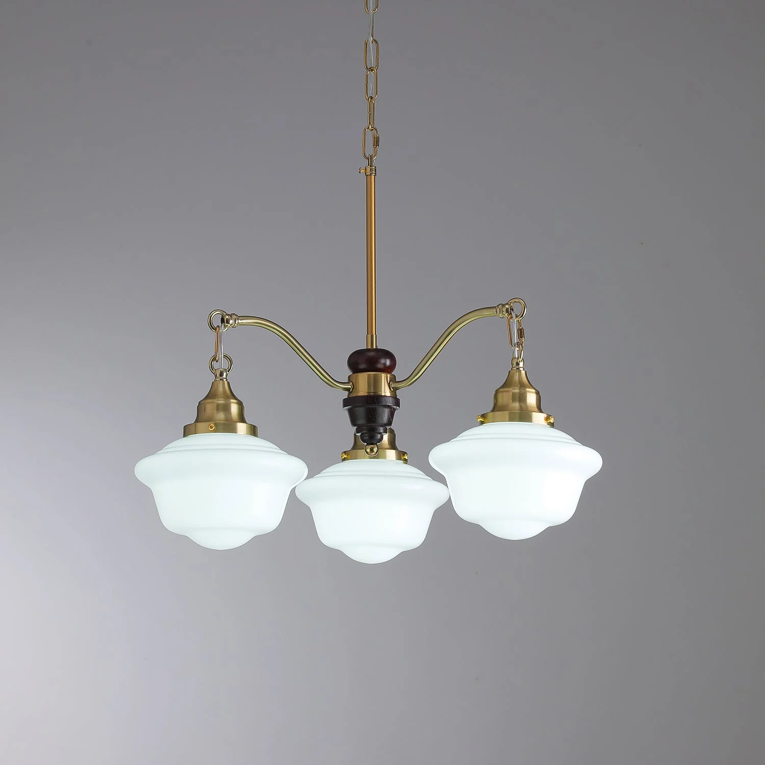 Lustra Chandelier Brass Wood Frosted Glass Classic - Image 5