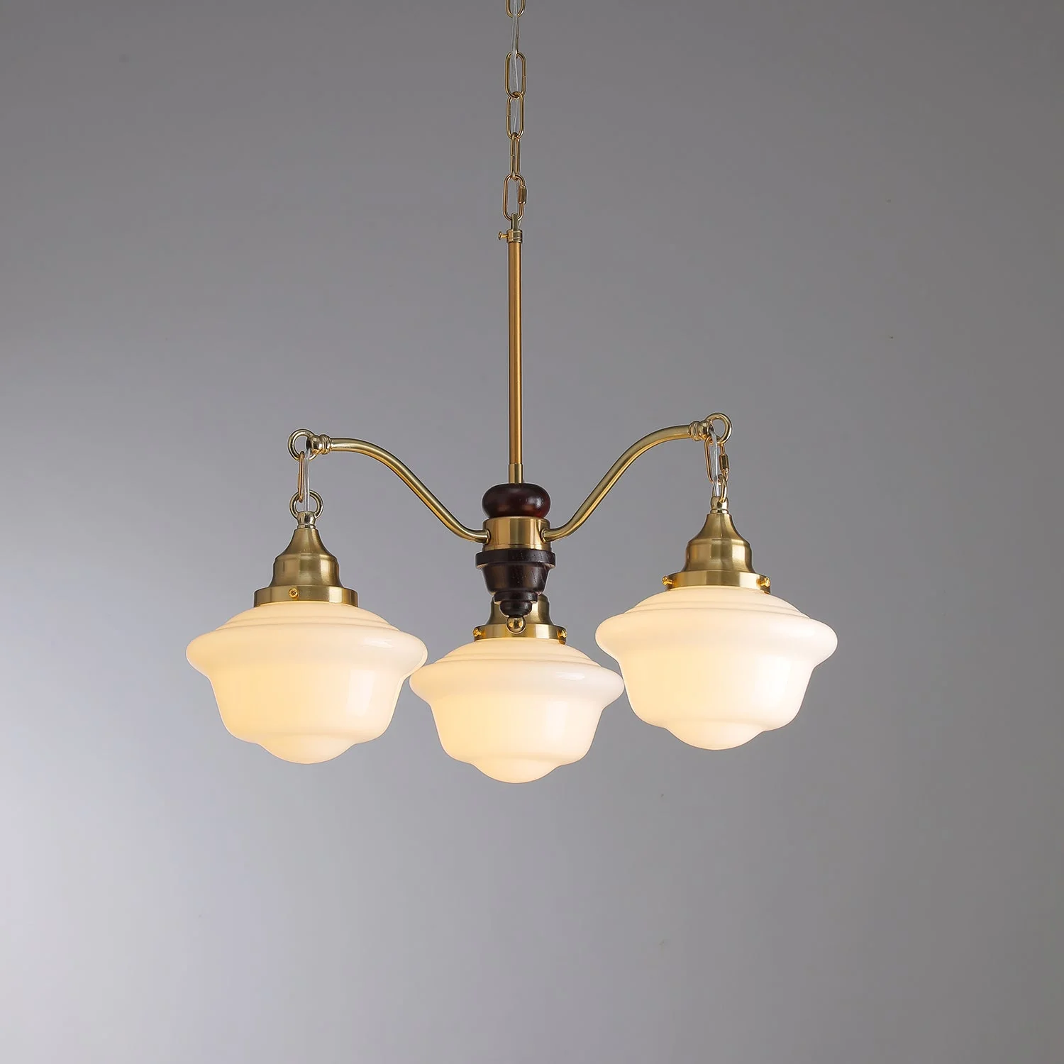 Lustra Chandelier Brass Wood Frosted Glass Classic - Image 6