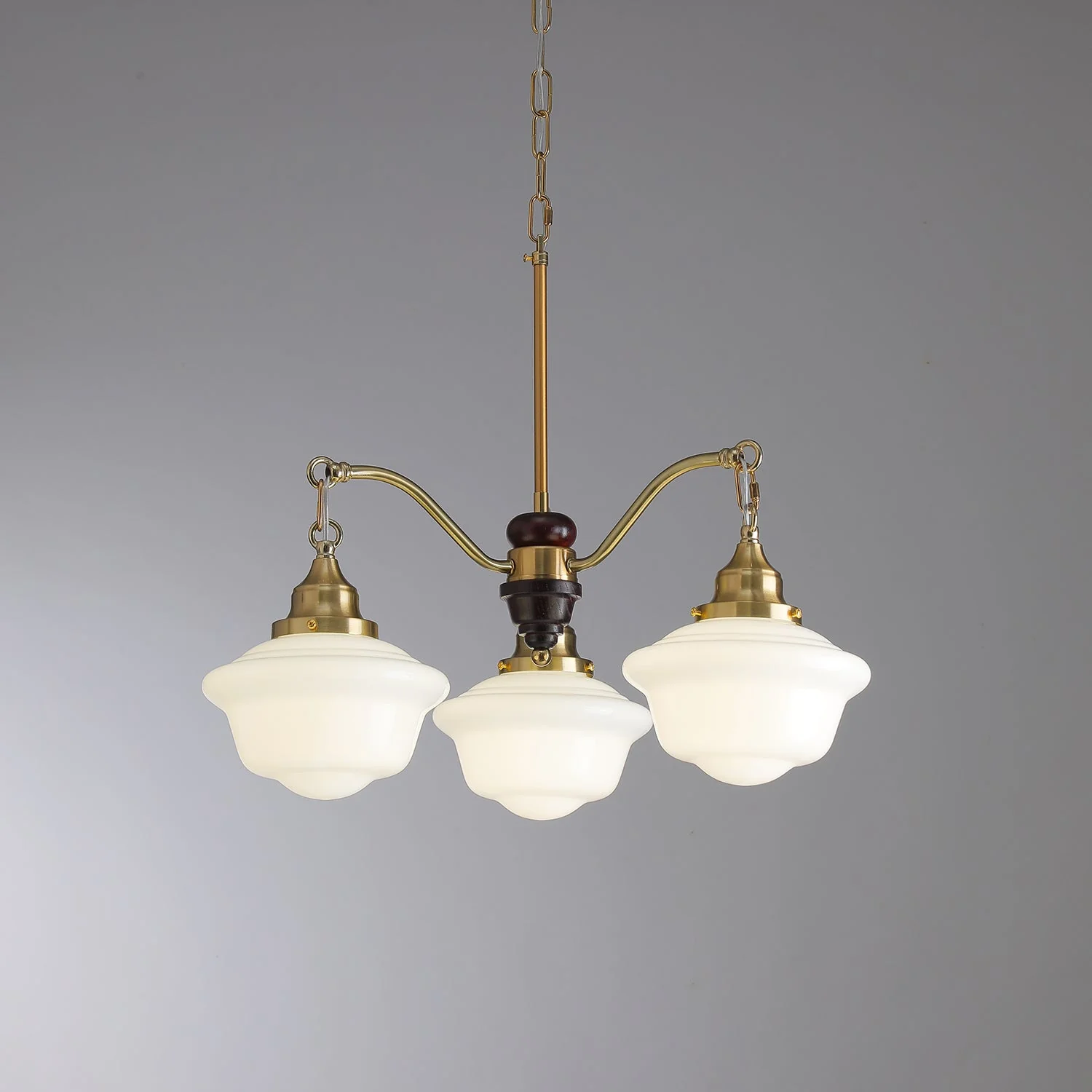 Lustra Chandelier Brass Wood Frosted Glass Classic - Image 7