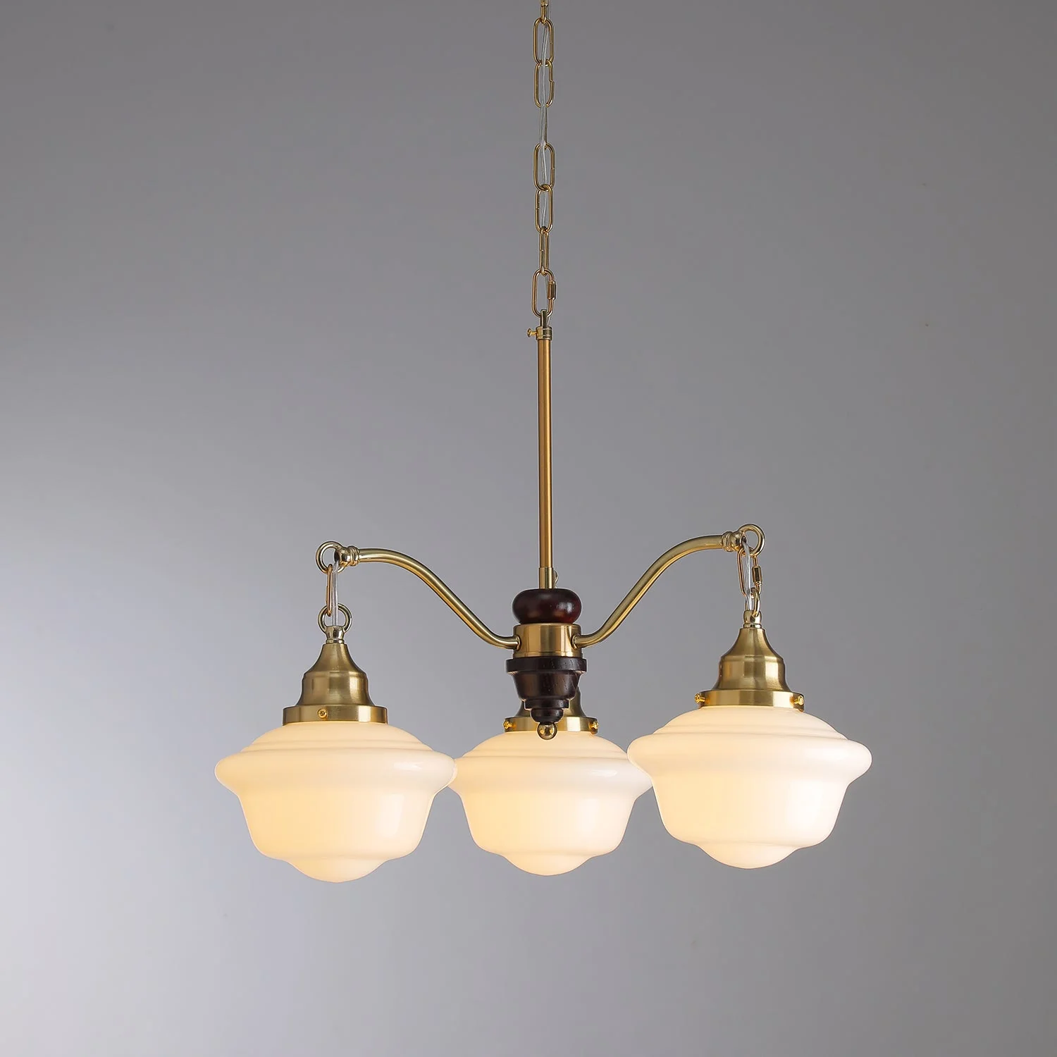 Lustra Chandelier Brass Wood Frosted Glass Classic - Image 8