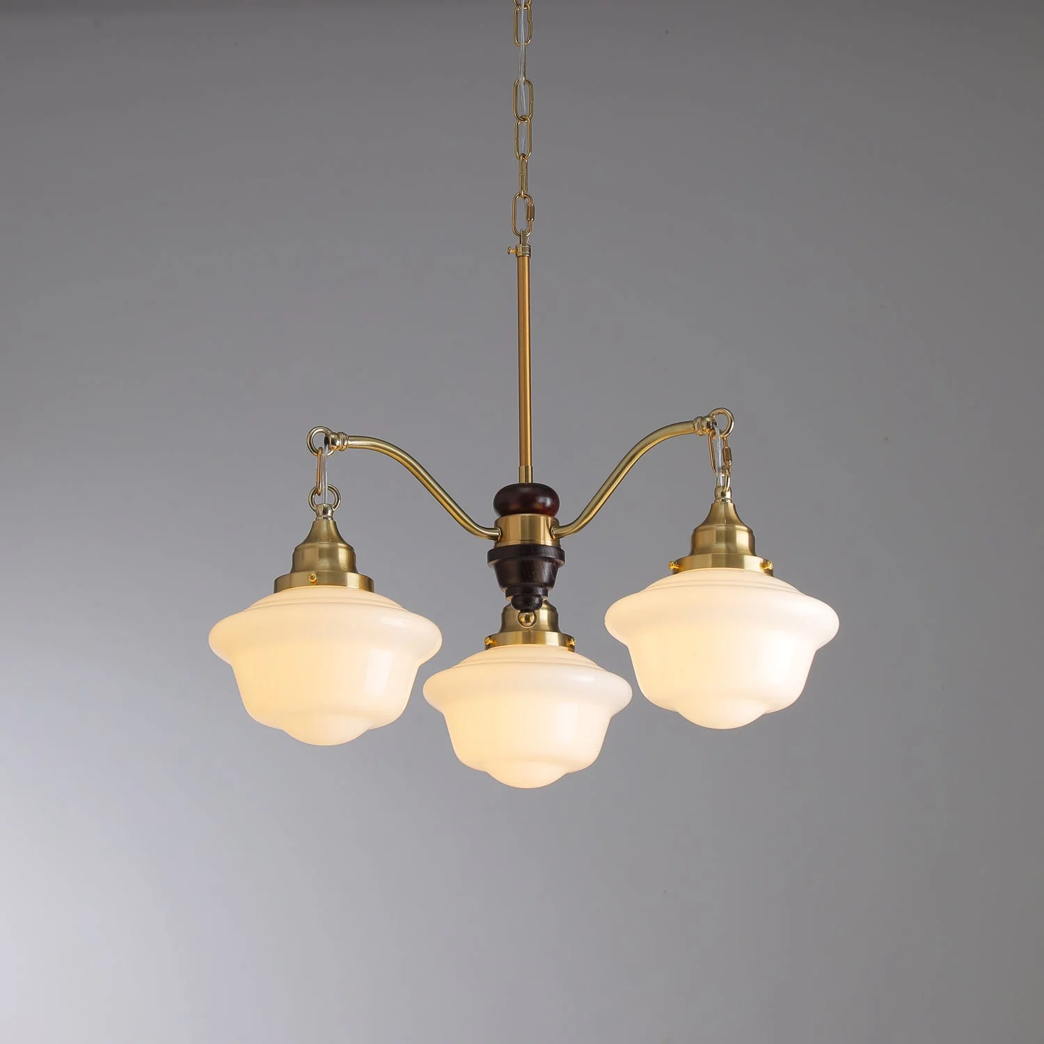 Lustra Chandelier Brass Wood Frosted Glass Classic - Image 9