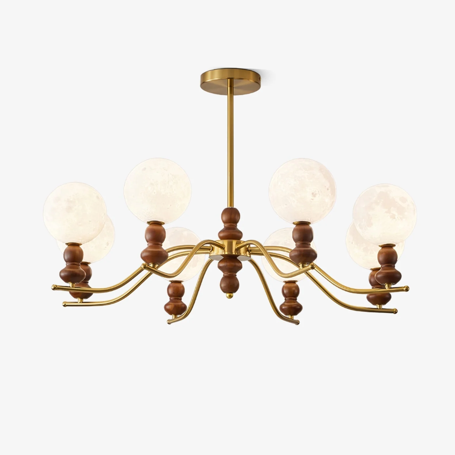 Lustra Chandelier Brass Wood Moon Globe Elegant