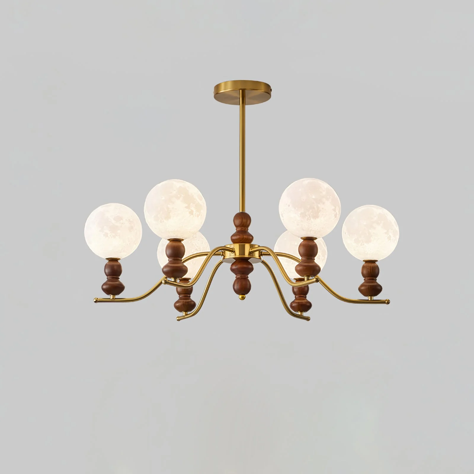 Lustra Chandelier Brass Wood Moon Globe Elegant - Image 10