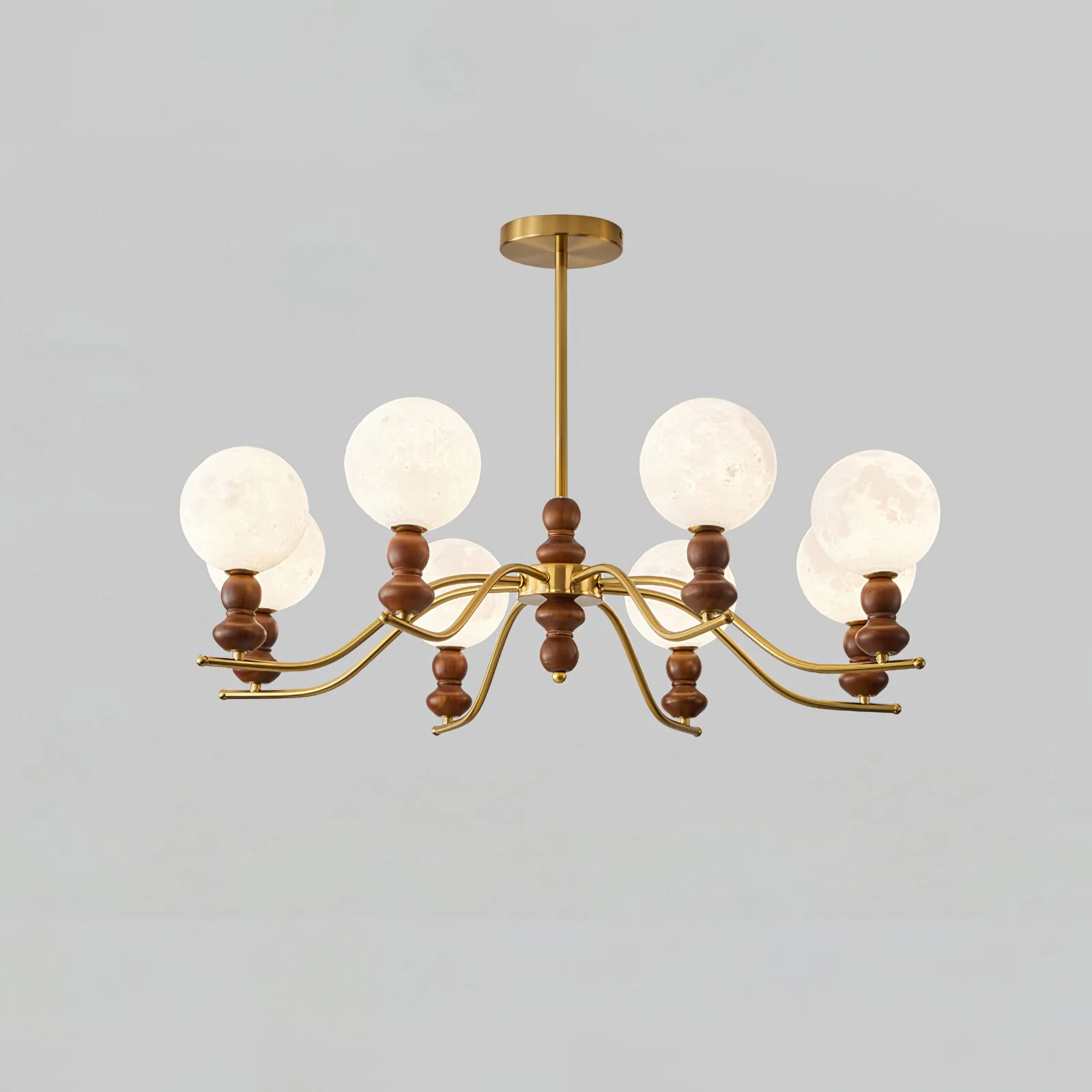 Lustra Chandelier Brass Wood Moon Globe Elegant - Image 11