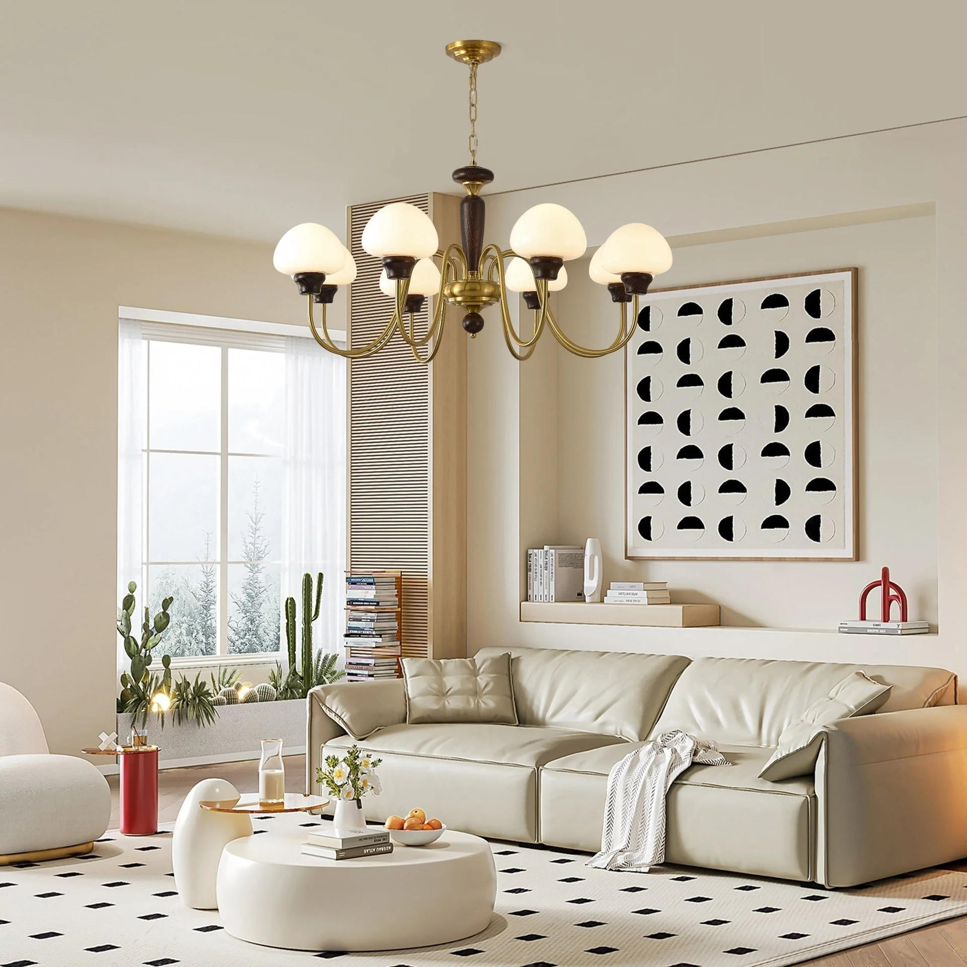Lustra Chandelier Brass Wood Mushroom Classic - Image 16