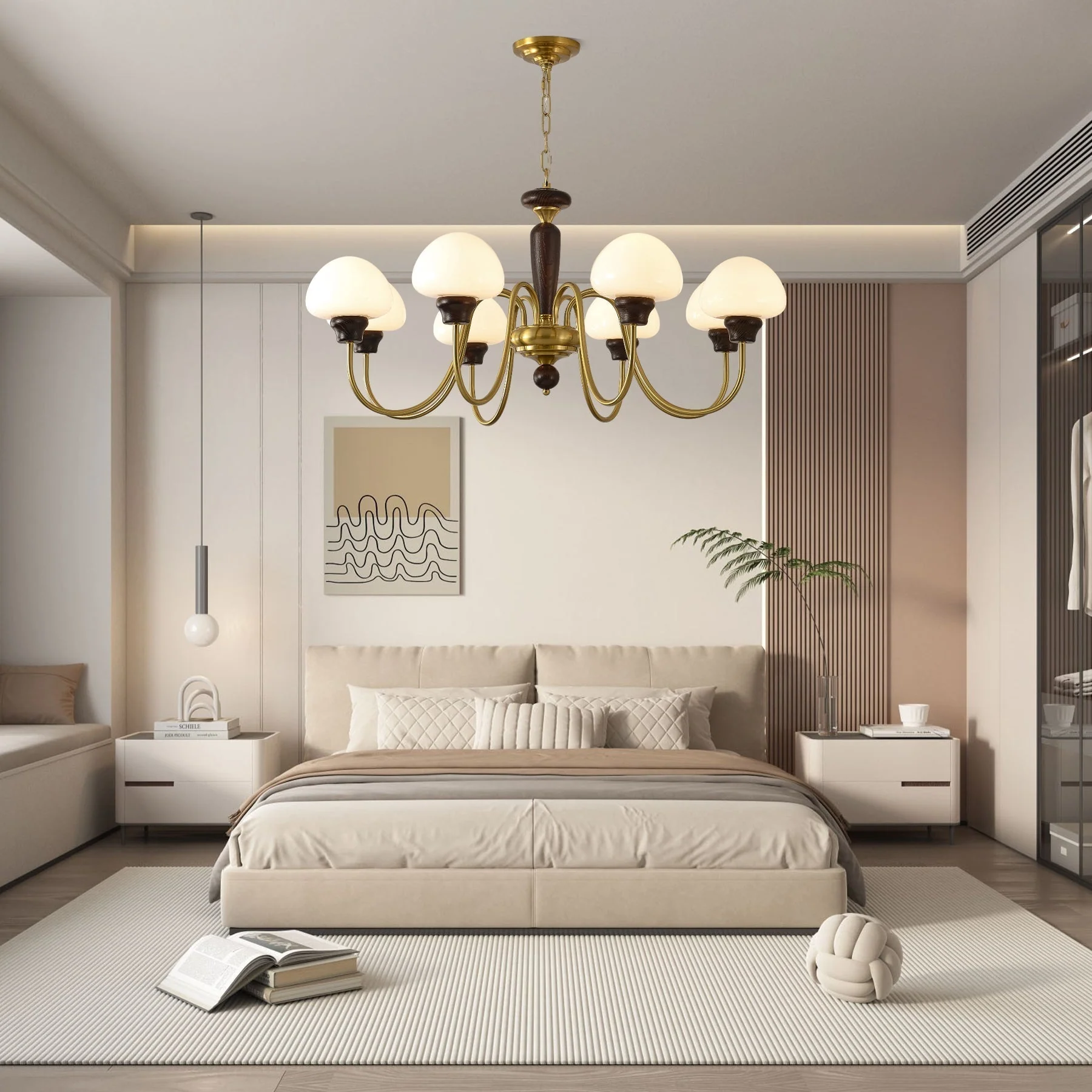 Lustra Chandelier Brass Wood Mushroom Classic - Image 17