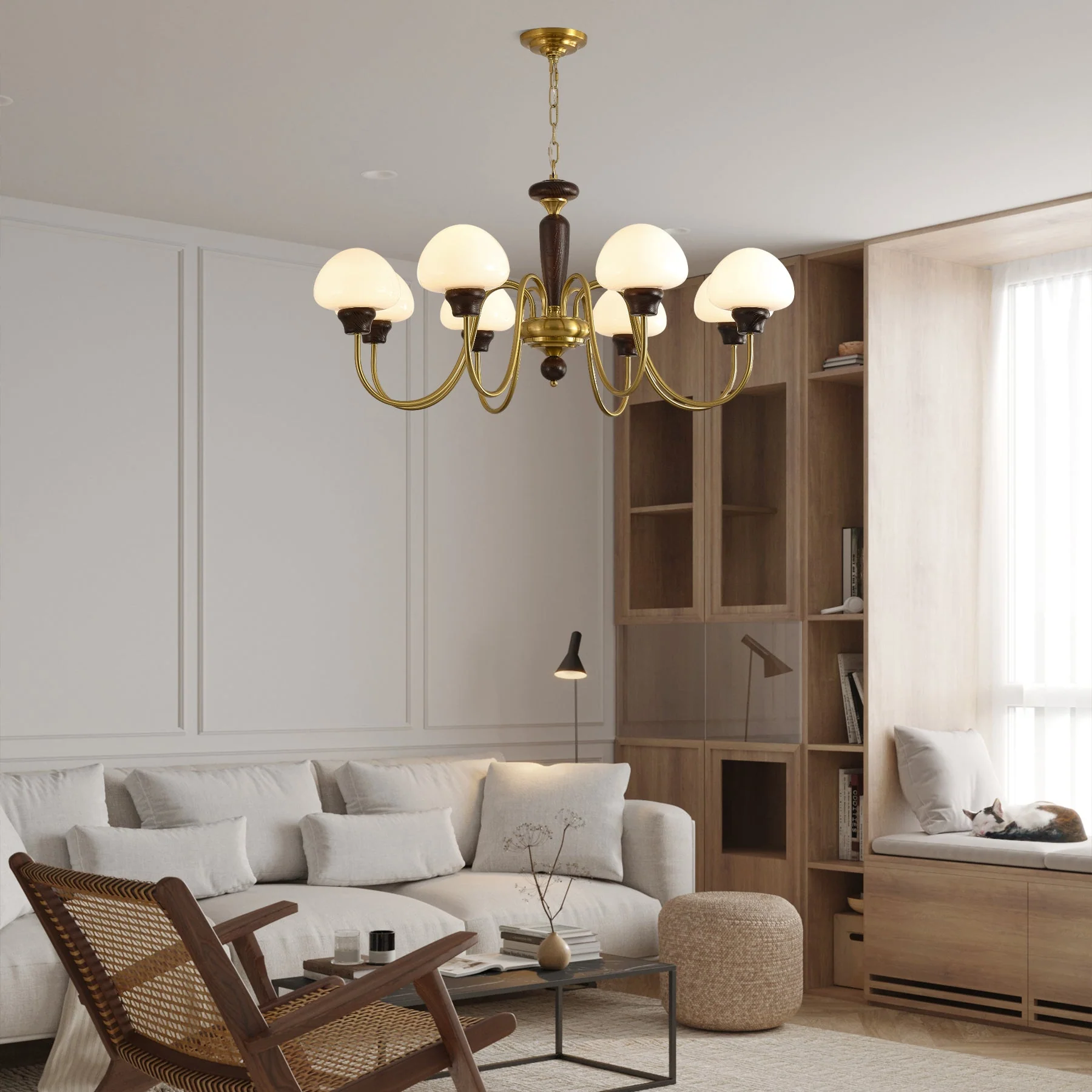 Lustra Chandelier Brass Wood Mushroom Classic - Image 18