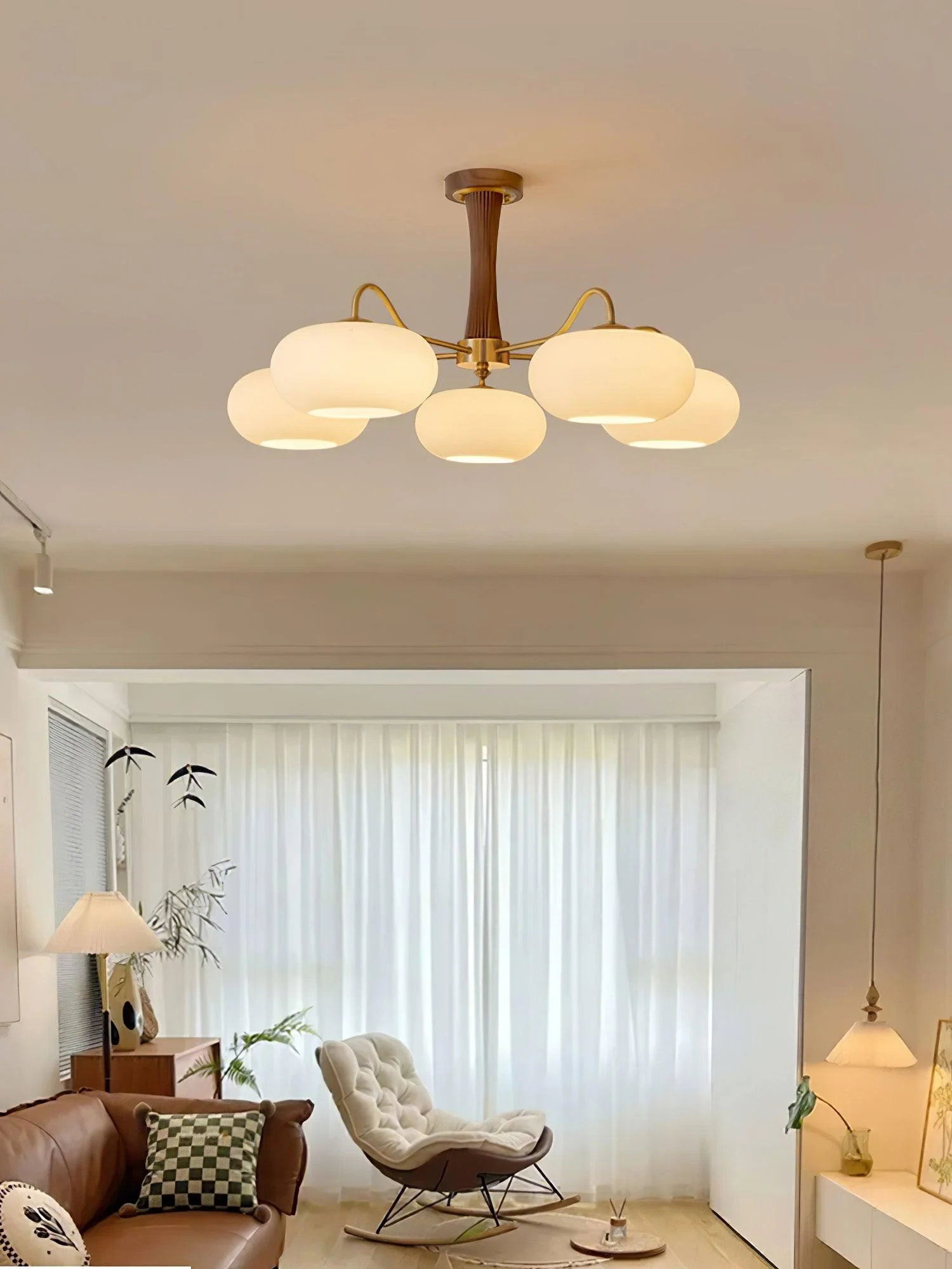 Lustra Chandelier Brass Wooden Persimmon - Image 24