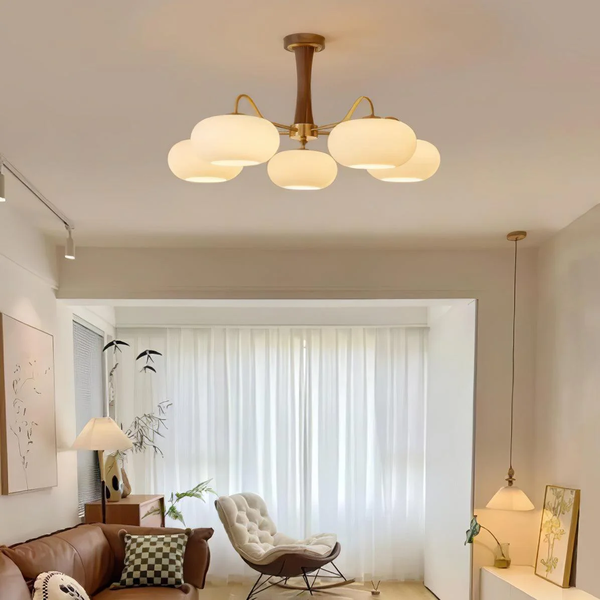 Lustra Chandelier Brass Wooden Persimmon - Image 37
