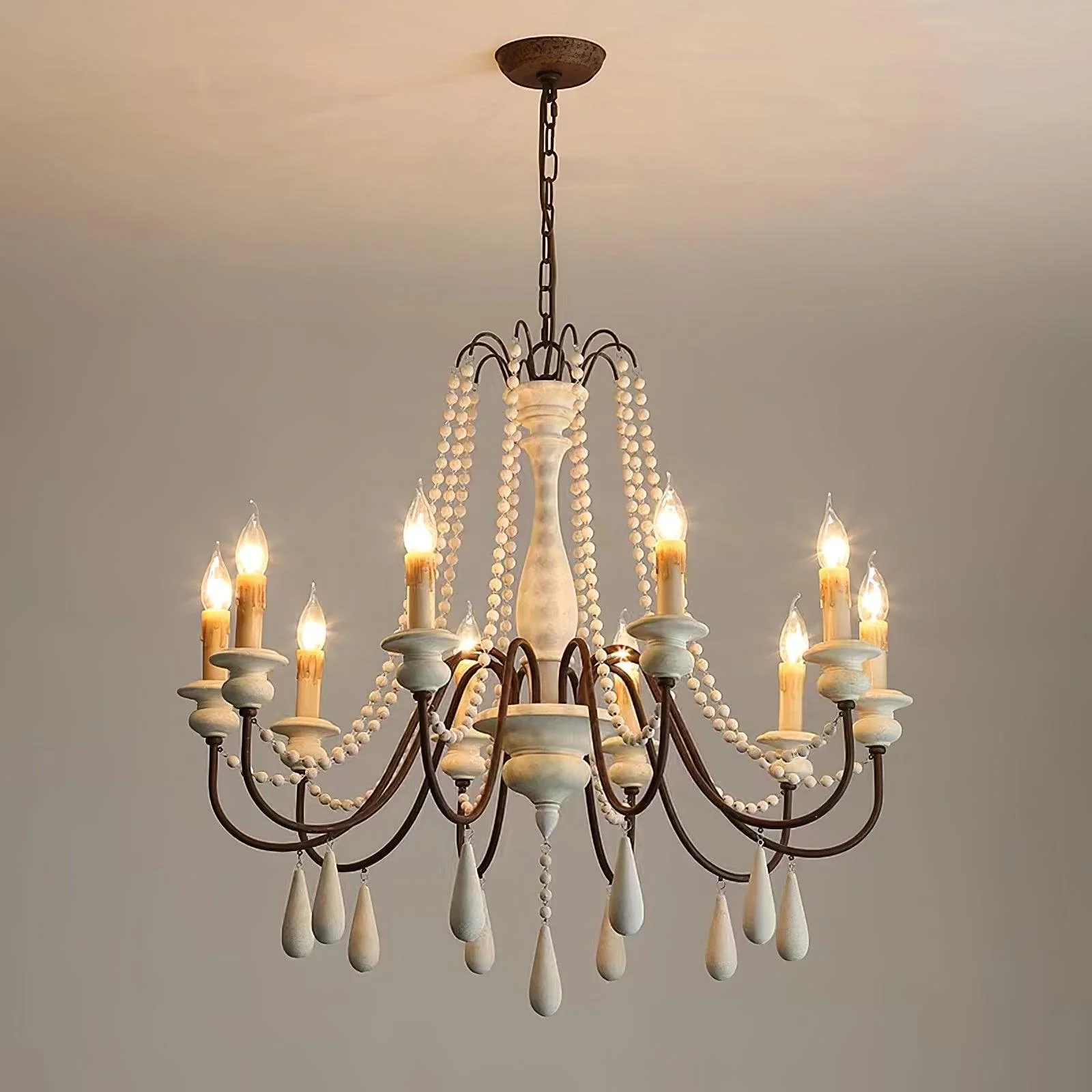 Lustra Chandelier Candle Scroll Arm Rustic - Image 28