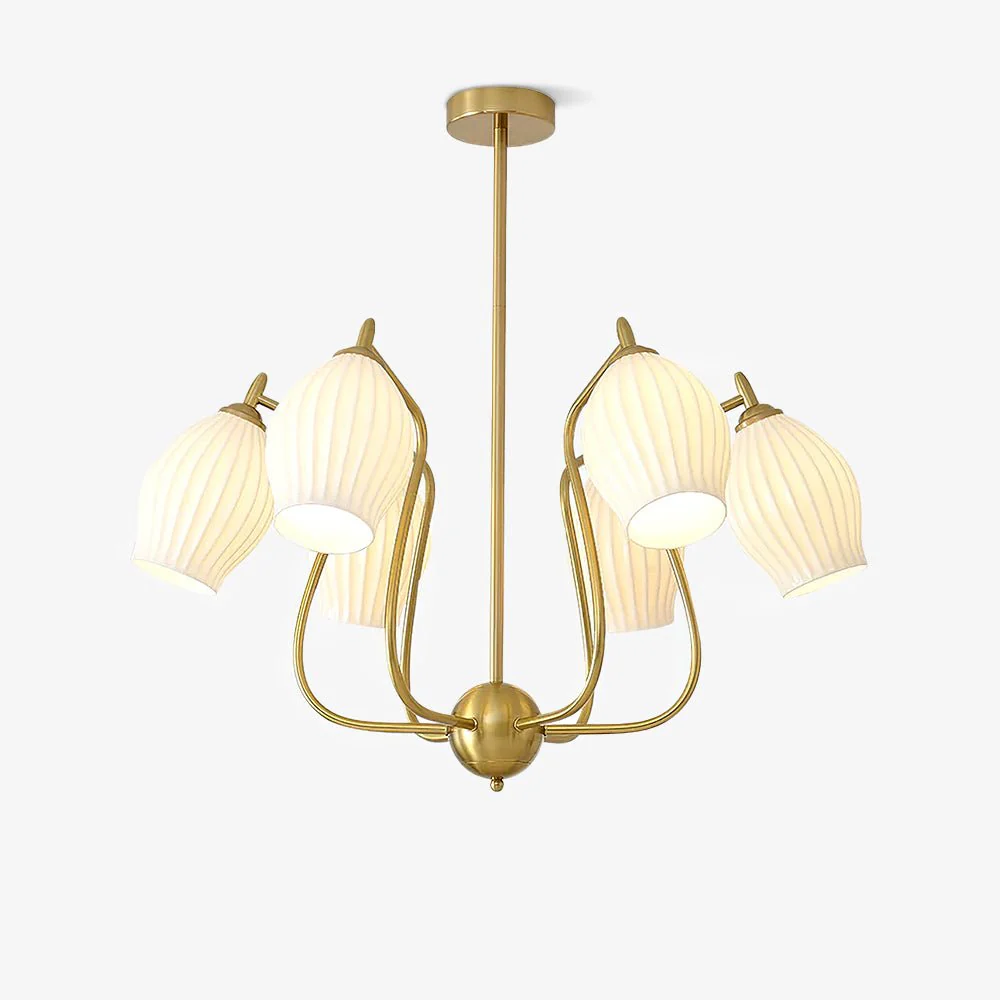 Lustra Chandelier Ceramic Ribbed Sculptural Glass Elegant
