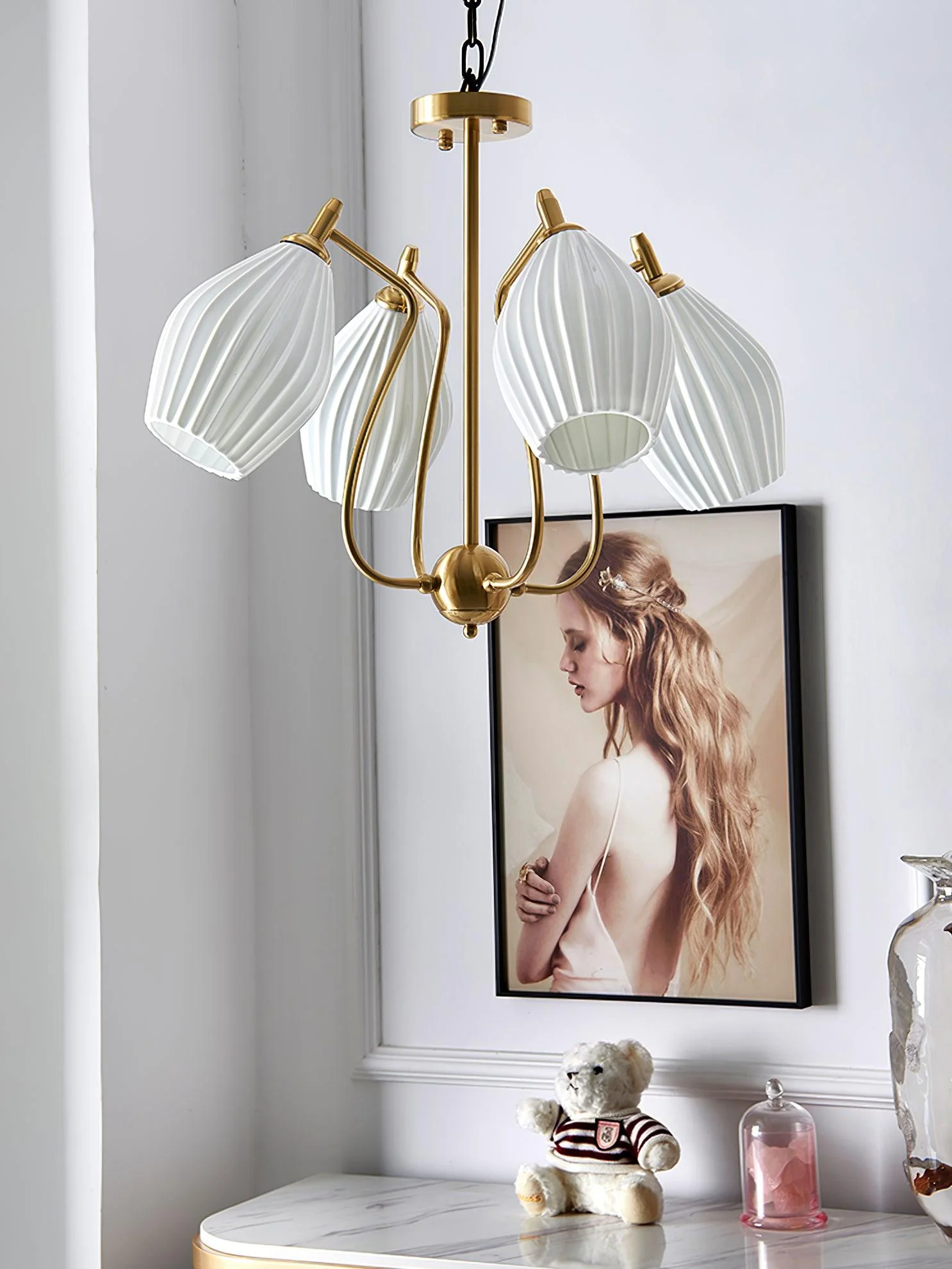 Lustra Chandelier Ceramic Ribbed Sculptural Glass Elegant - Image 10