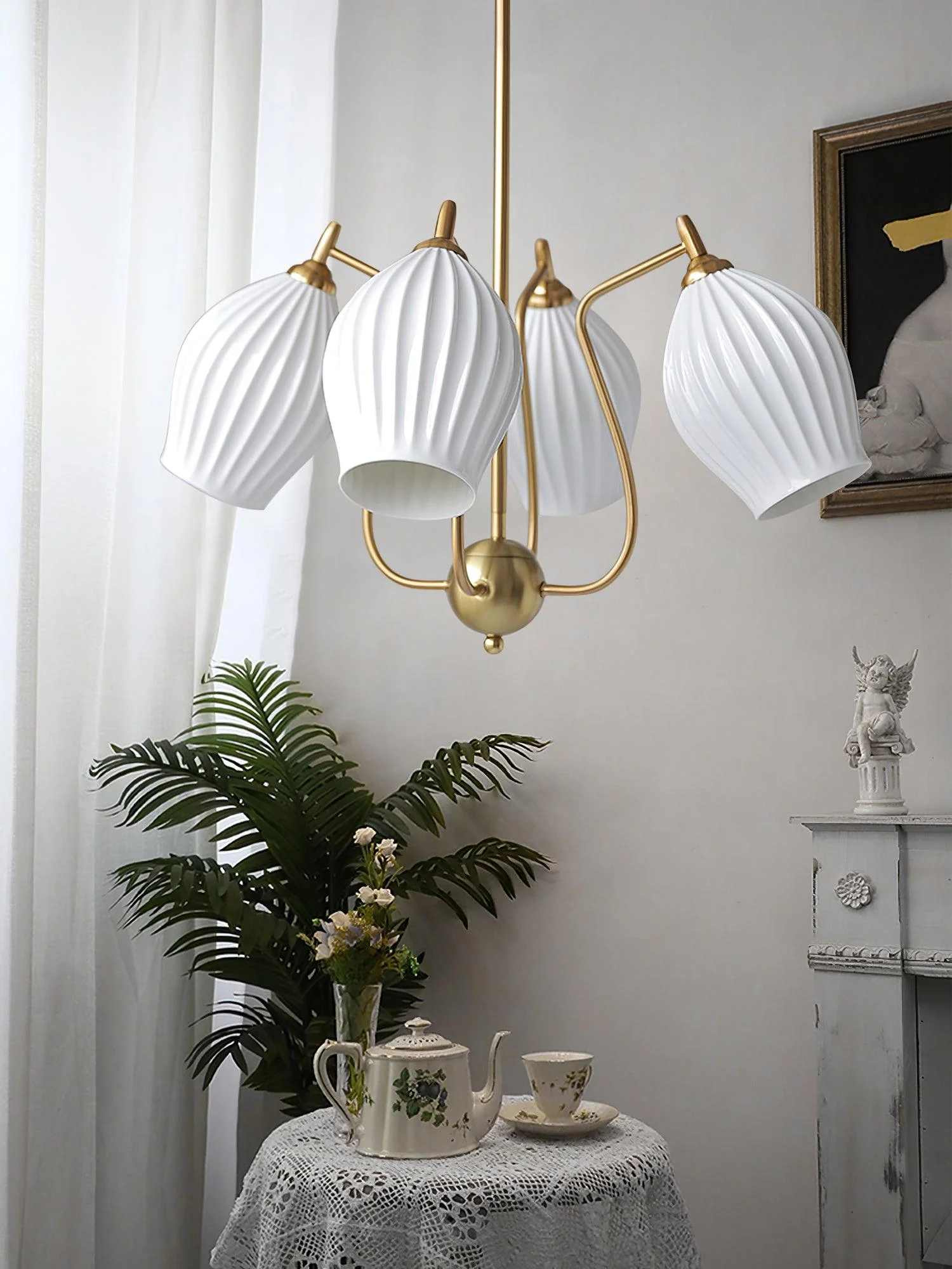 Lustra Chandelier Ceramic Ribbed Sculptural Glass Elegant - Image 11