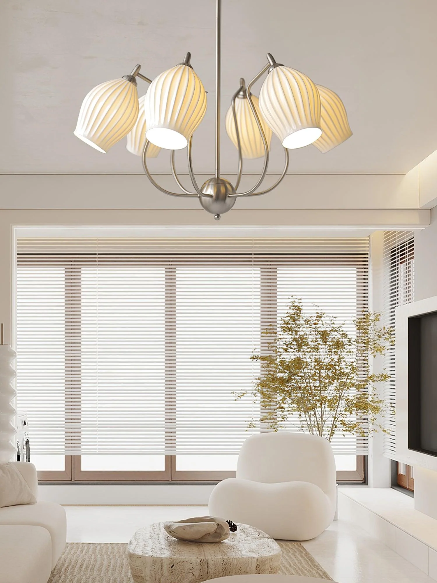 Lustra Chandelier Ceramic Ribbed Sculptural Glass Elegant - Image 14