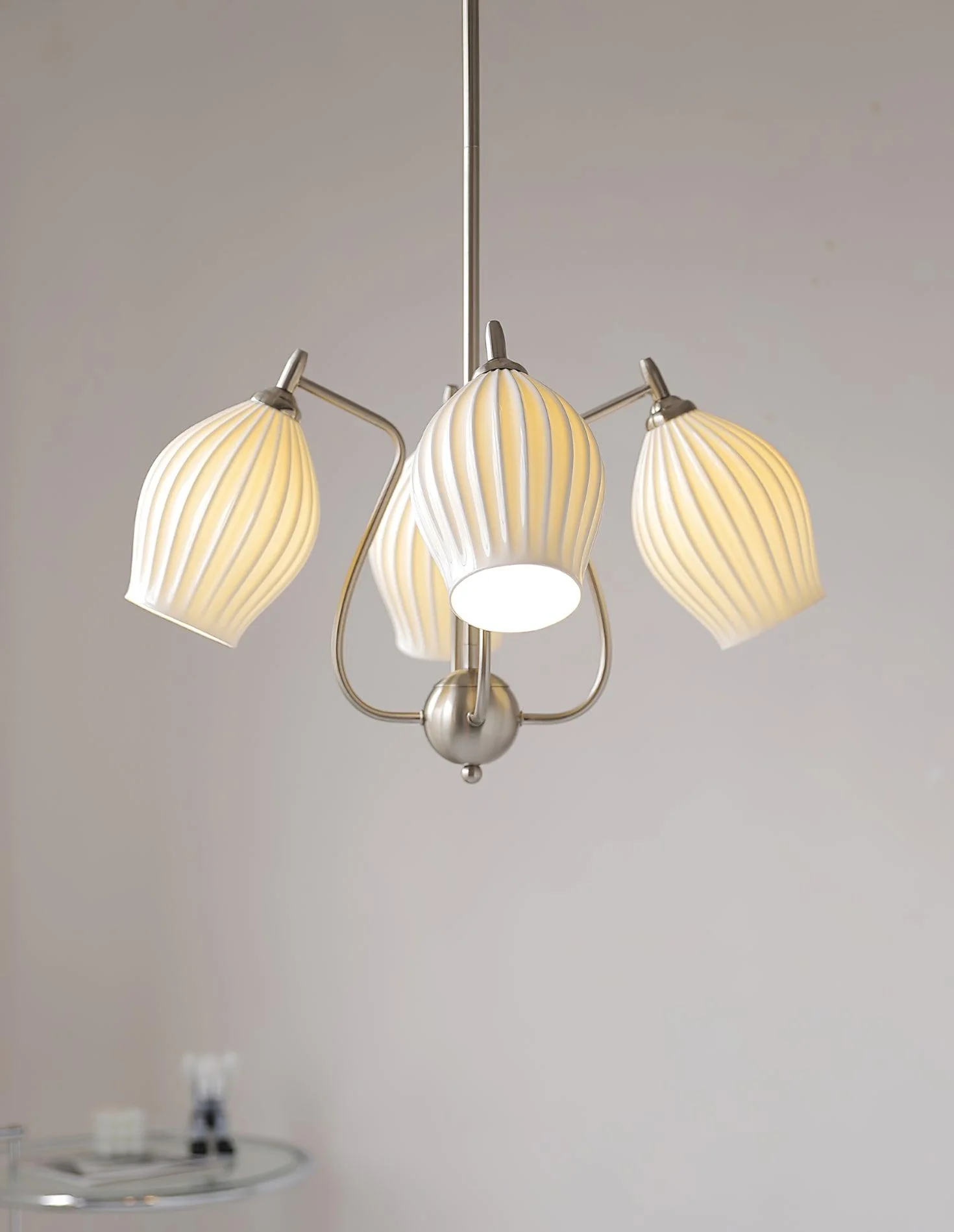 Lustra Chandelier Ceramic Ribbed Sculptural Glass Elegant - Image 16
