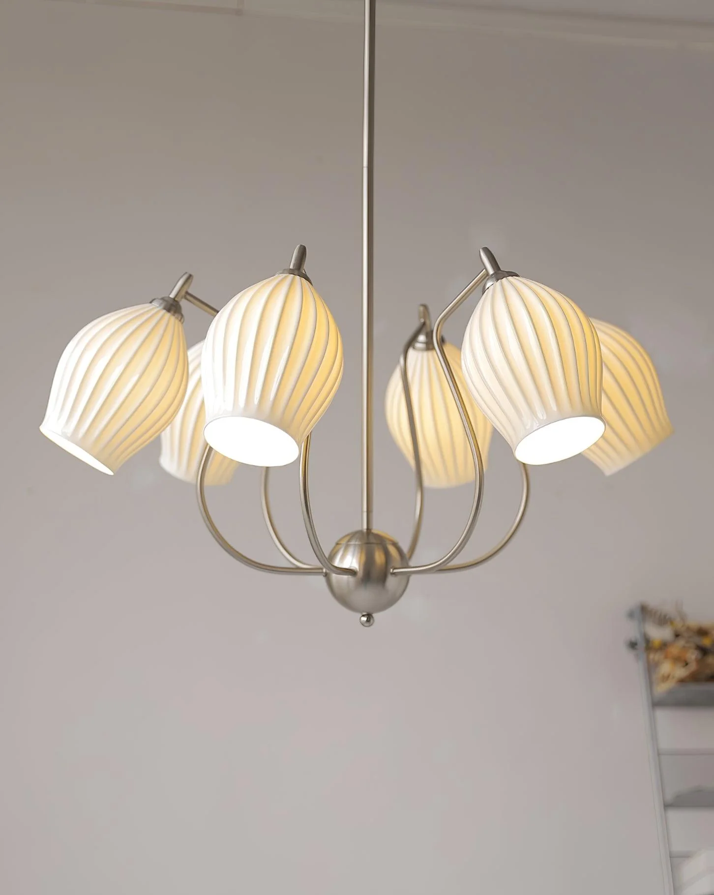 Lustra Chandelier Ceramic Ribbed Sculptural Glass Elegant - Image 22