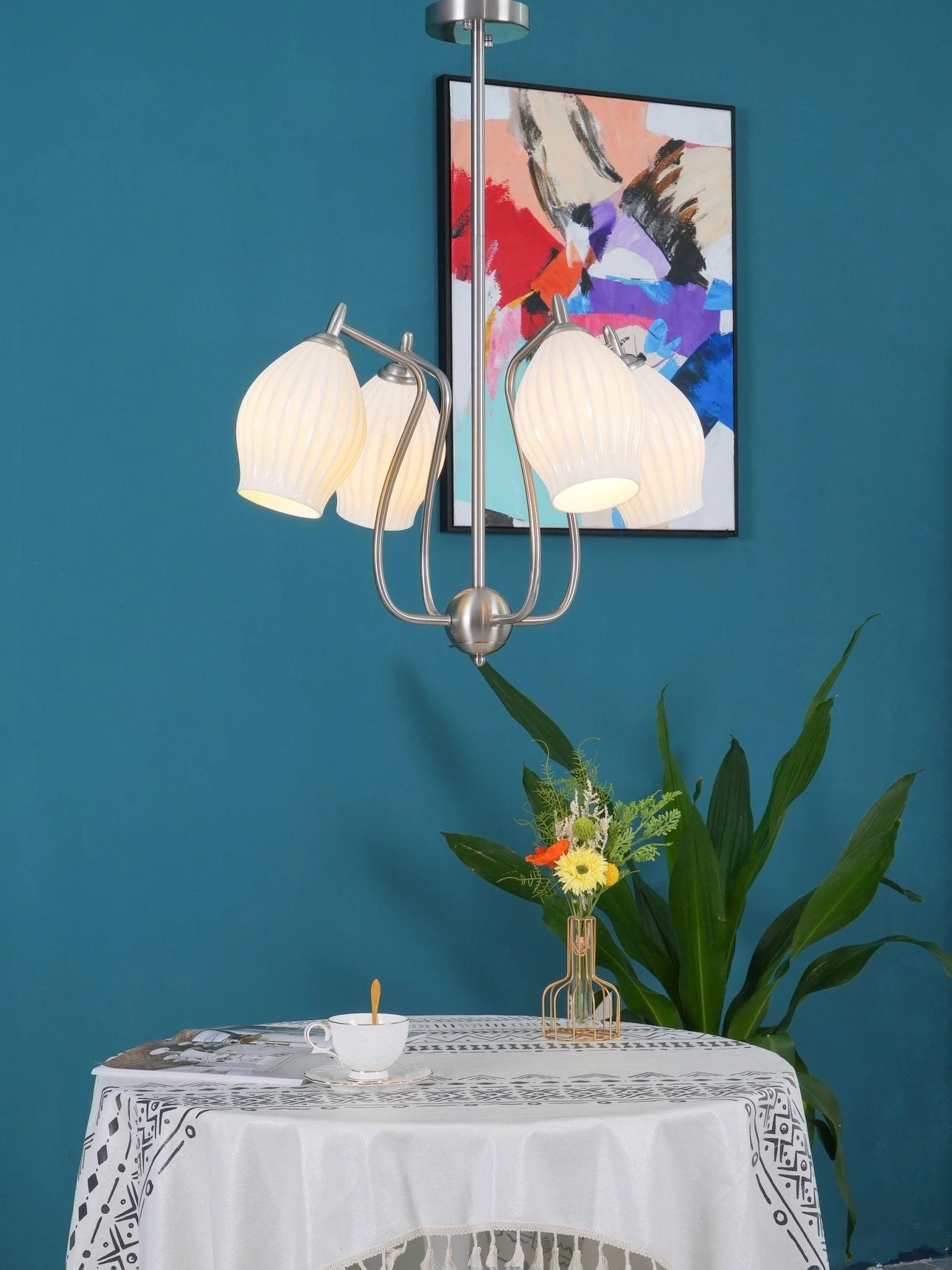 Lustra Chandelier Ceramic Ribbed Sculptural Glass Elegant - Image 23