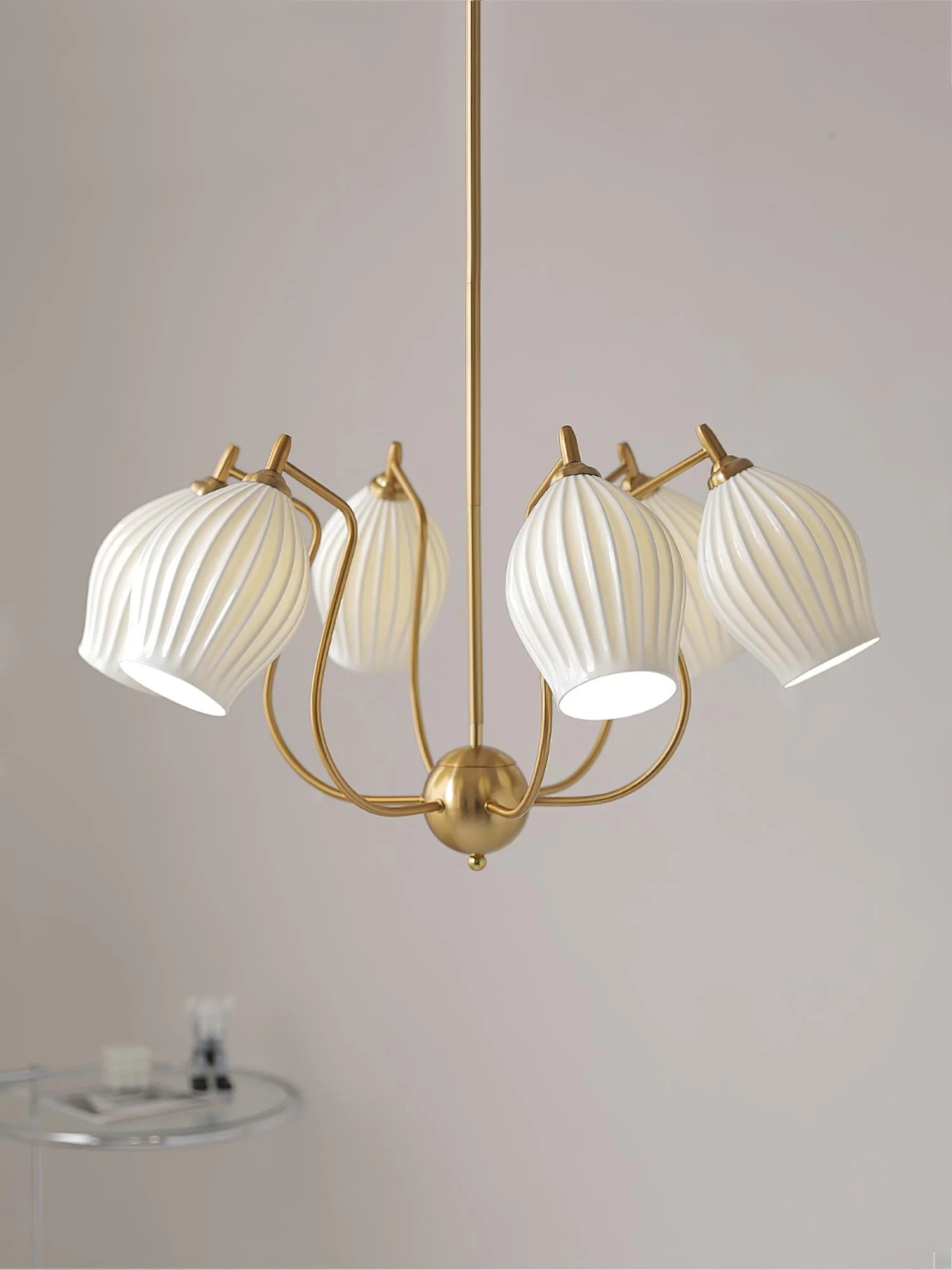 Lustra Chandelier Ceramic Ribbed Sculptural Glass Elegant - Image 24