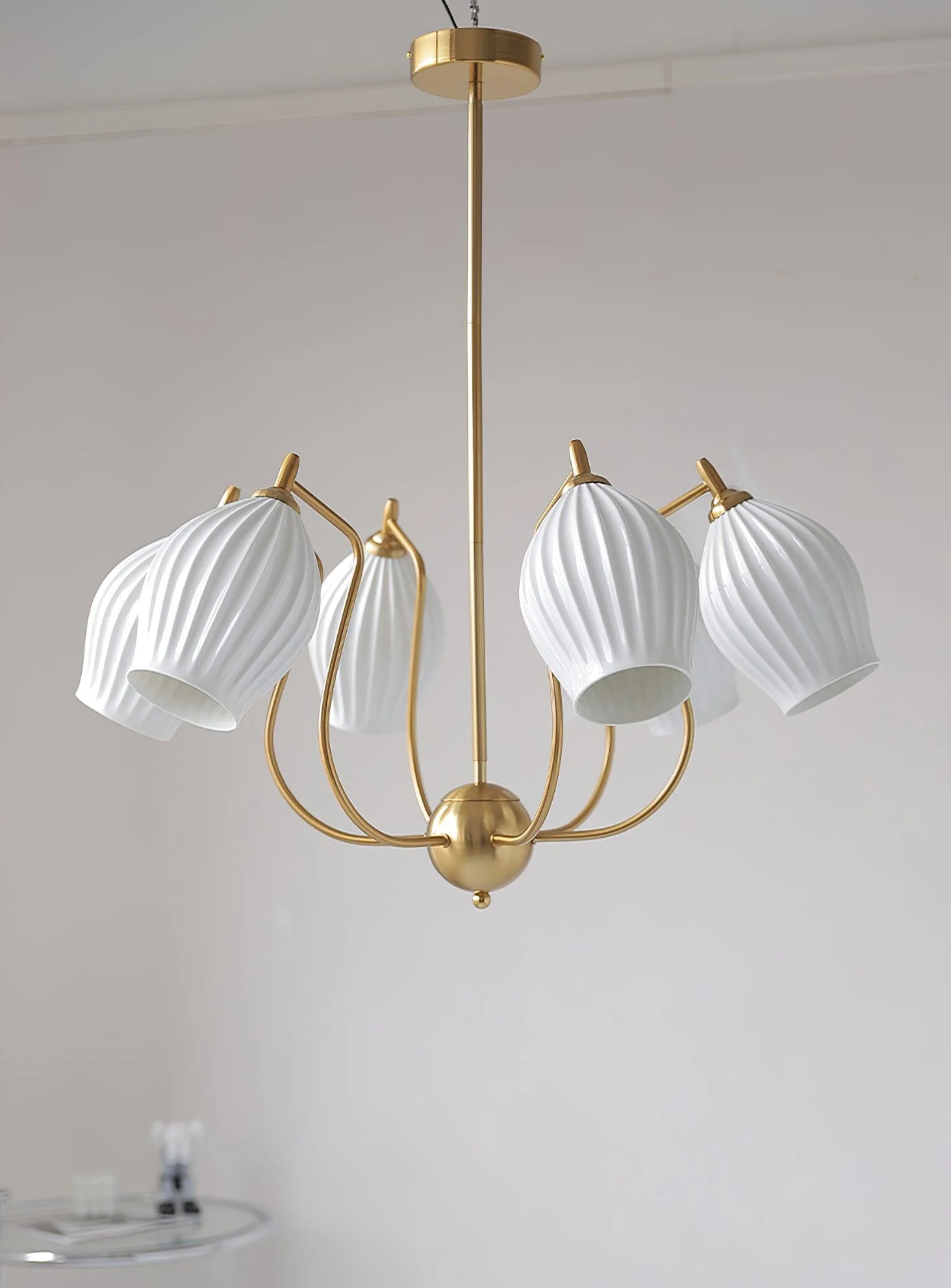 Lustra Chandelier Ceramic Ribbed Sculptural Glass Elegant - Image 25