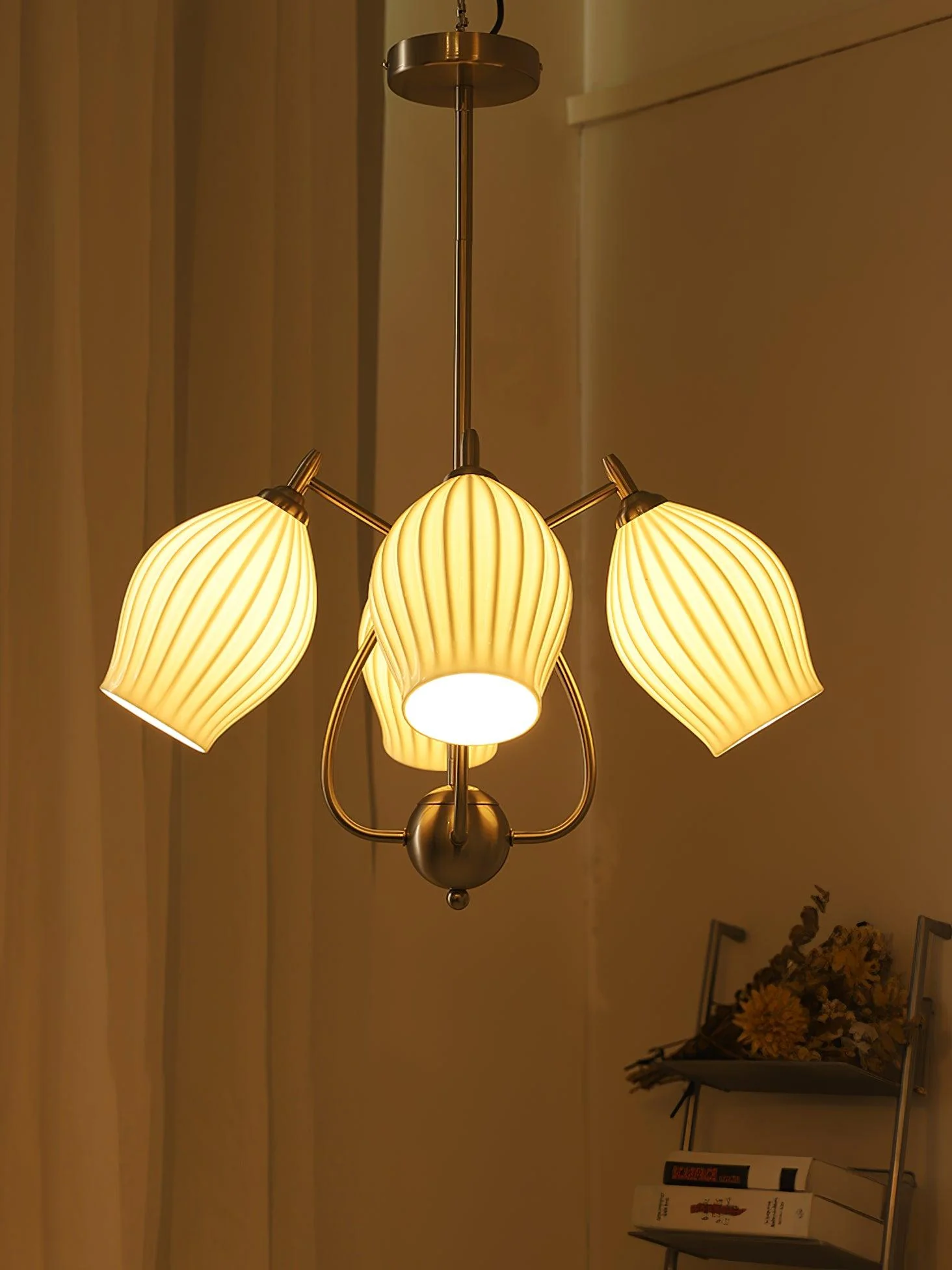 Lustra Chandelier Ceramic Ribbed Sculptural Glass Elegant - Image 26