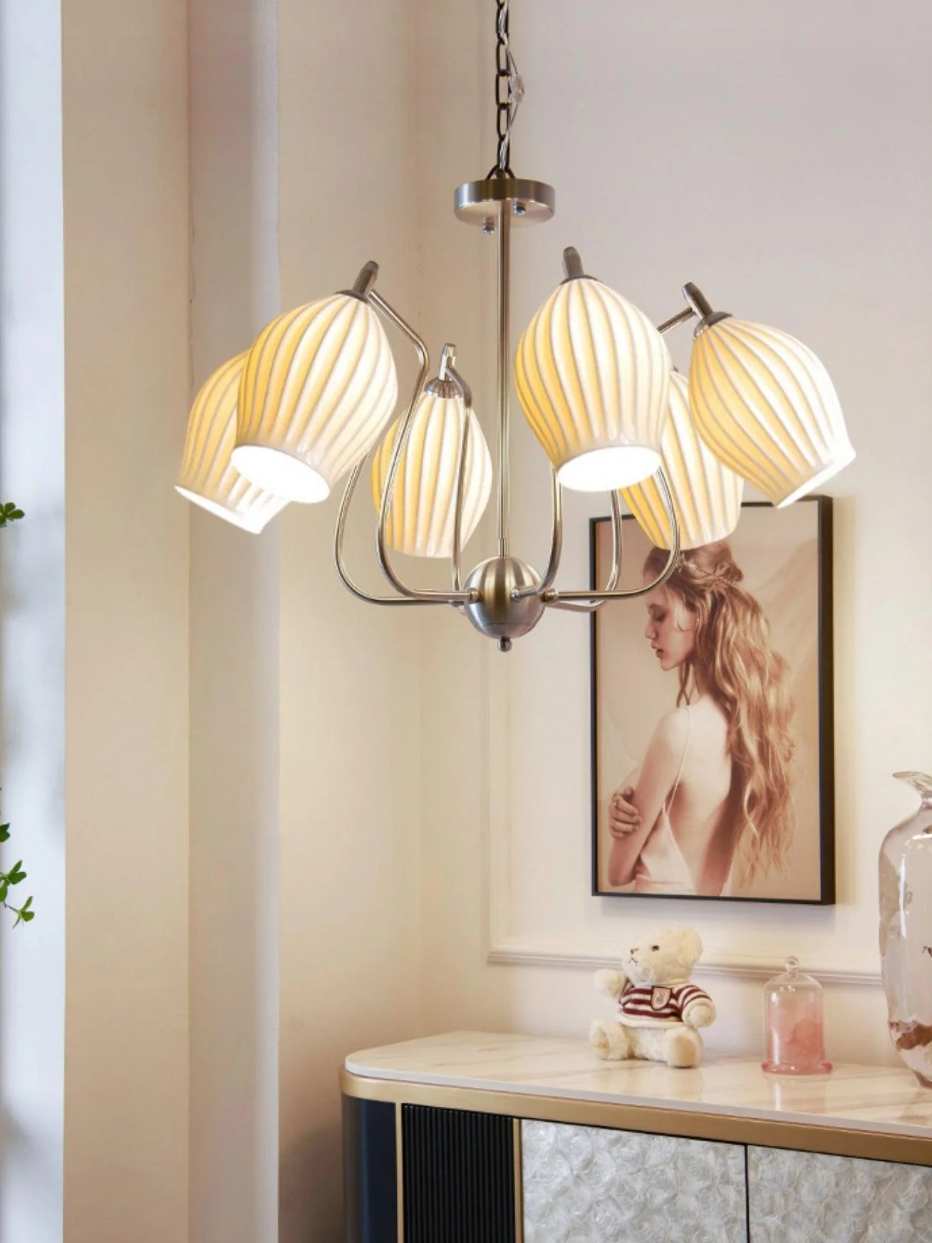 Lustra Chandelier Ceramic Ribbed Sculptural Glass Elegant - Image 28