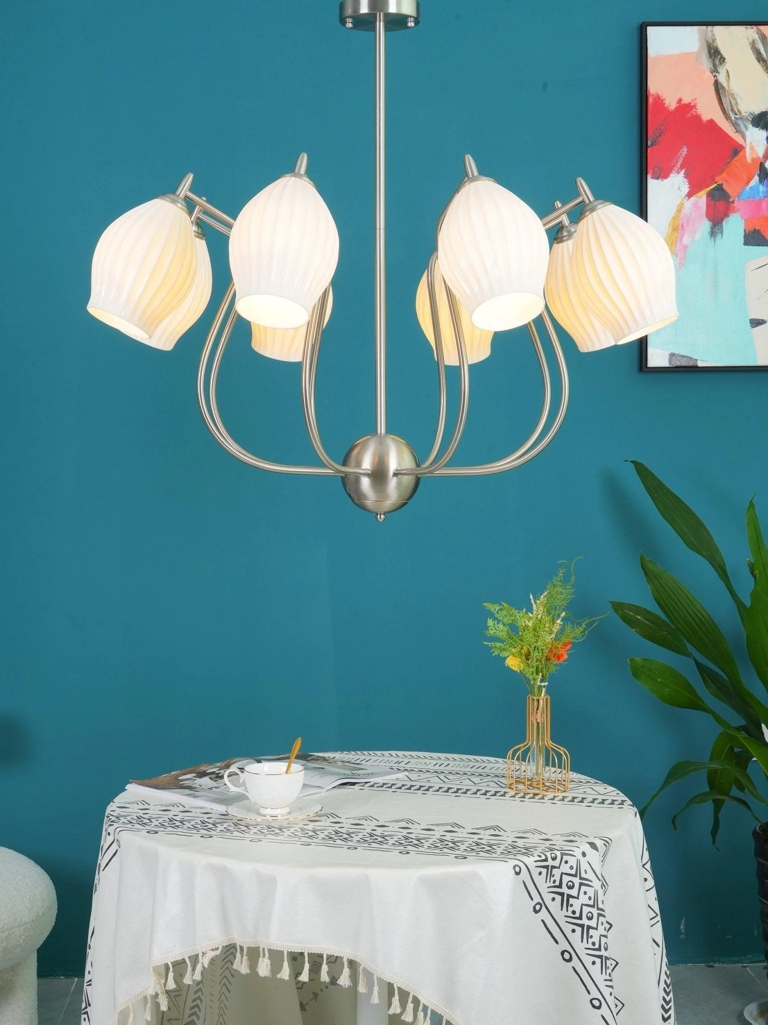 Lustra Chandelier Ceramic Ribbed Sculptural Glass Elegant - Image 34