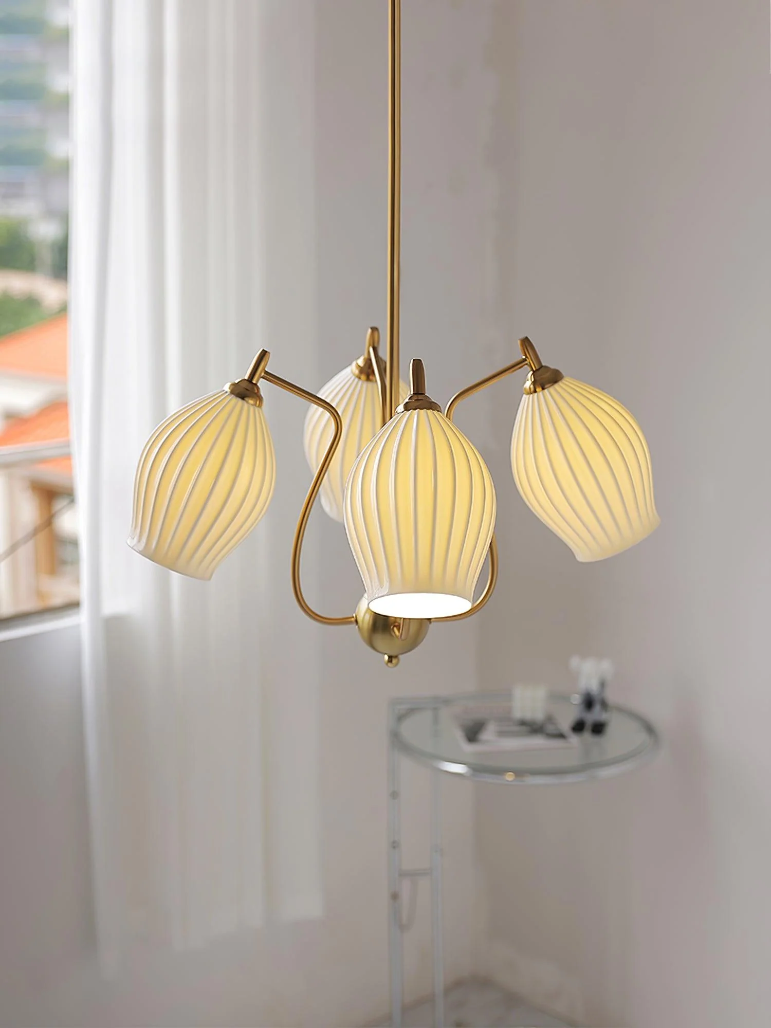 Lustra Chandelier Ceramic Ribbed Sculptural Glass Elegant - Image 40