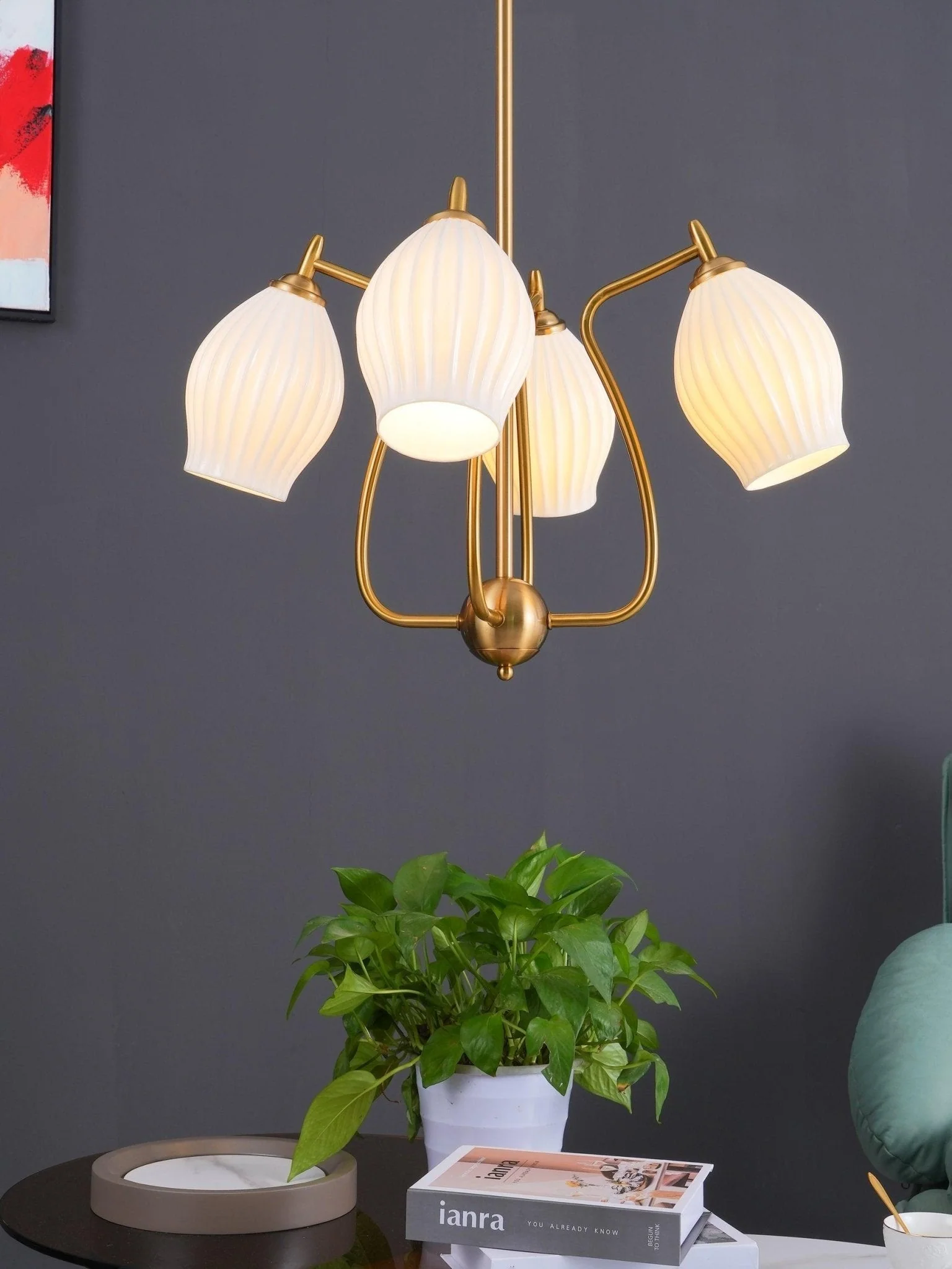 Lustra Chandelier Ceramic Ribbed Sculptural Glass Elegant - Image 45