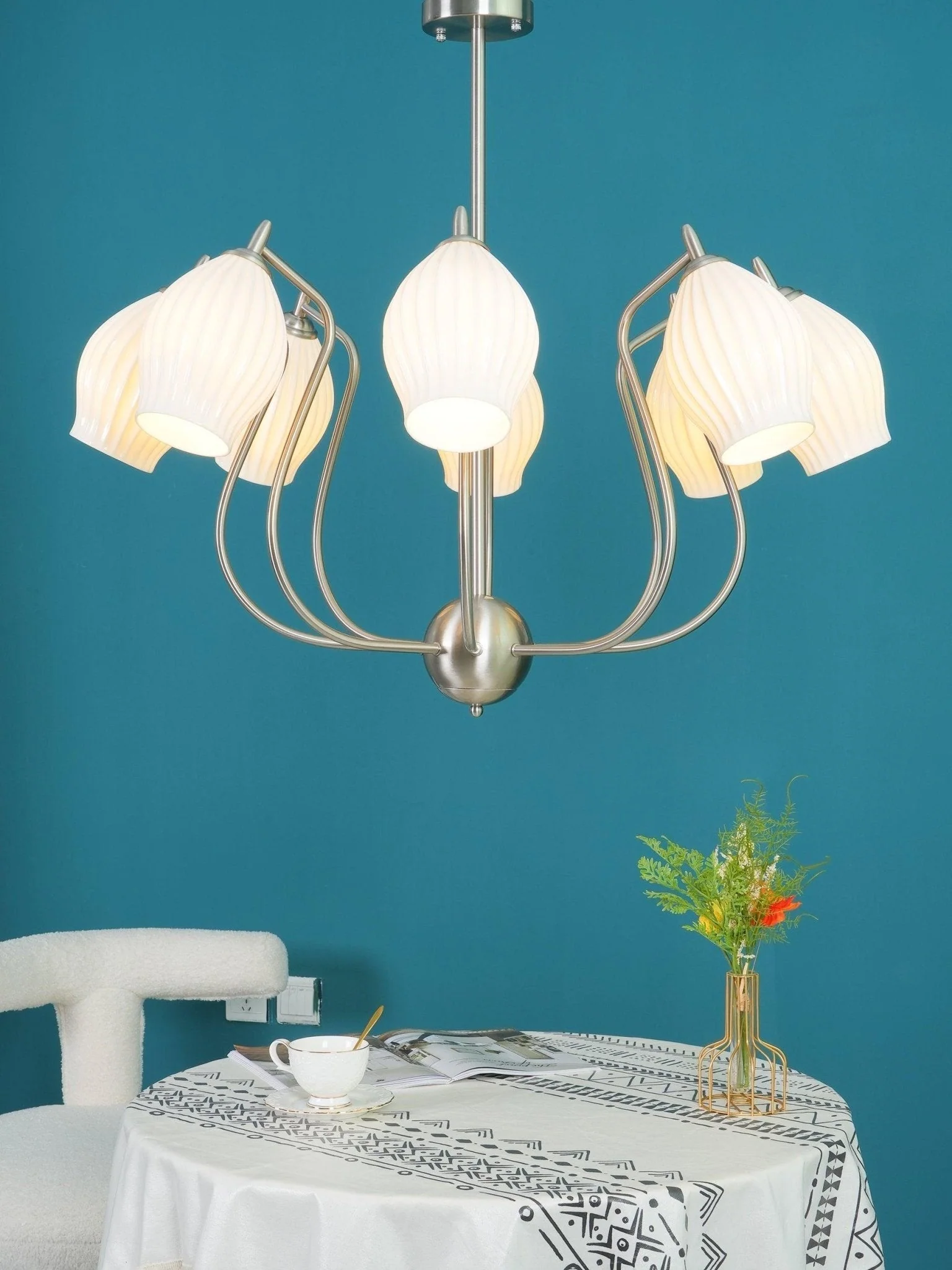 Lustra Chandelier Ceramic Ribbed Sculptural Glass Elegant - Image 52